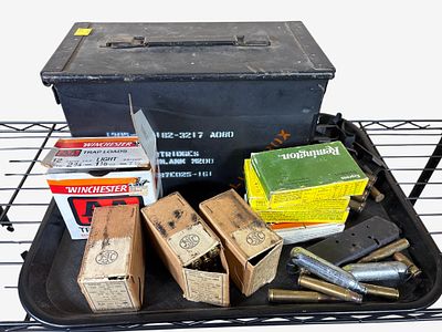 A Lot of 8 Boxes of Ammunition and Shooting Accessories including Fabrique Nationale .30-06 and 