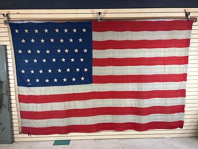 c. 1900 11 x 7 Foot 45 Star Period American Flag. Large-scale period flag with 45 star canton. 