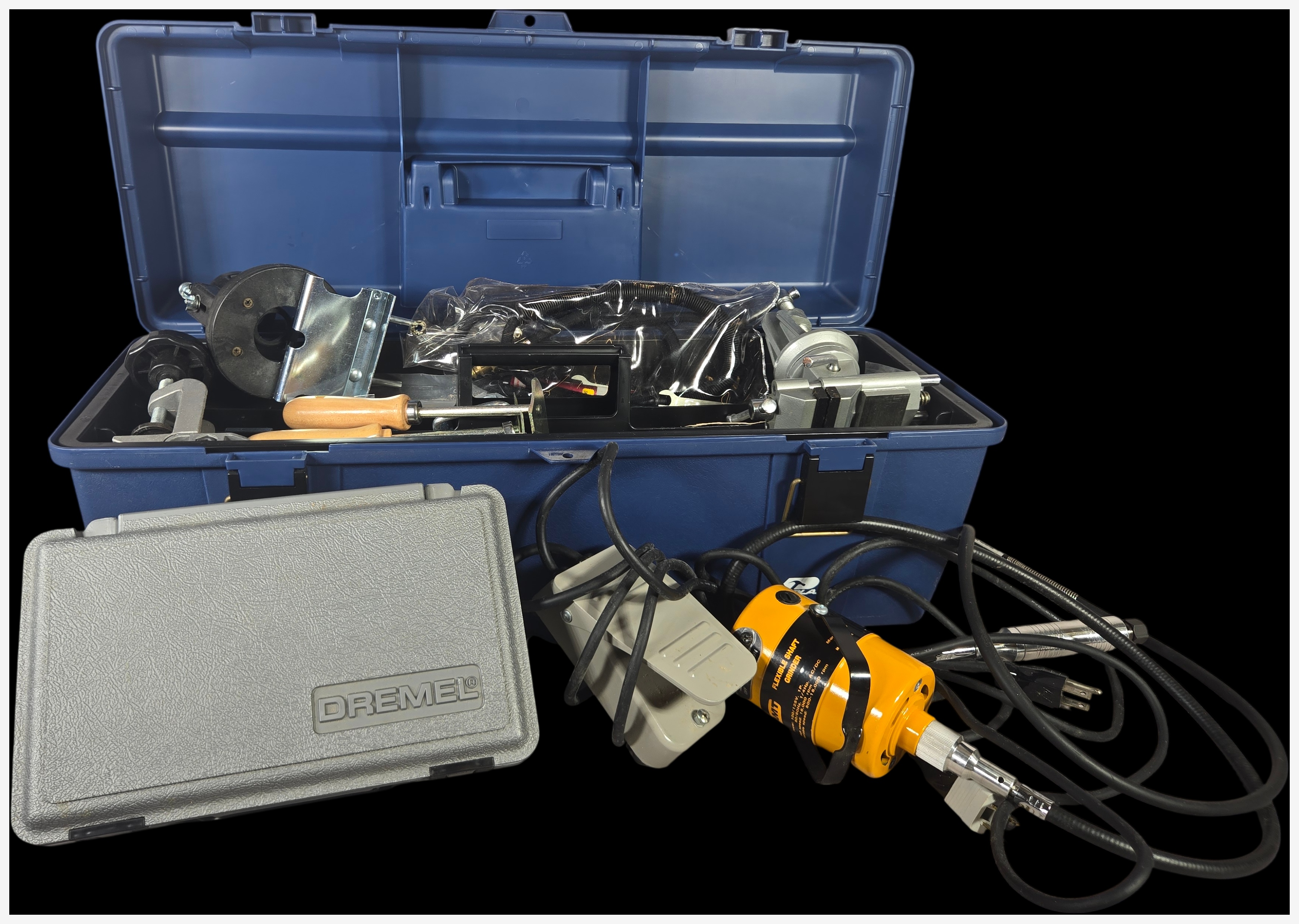 An Assortment of Dremel and AMT Hobbyist Rotary and Carving Tools with Accessories in a Plano Toolbox