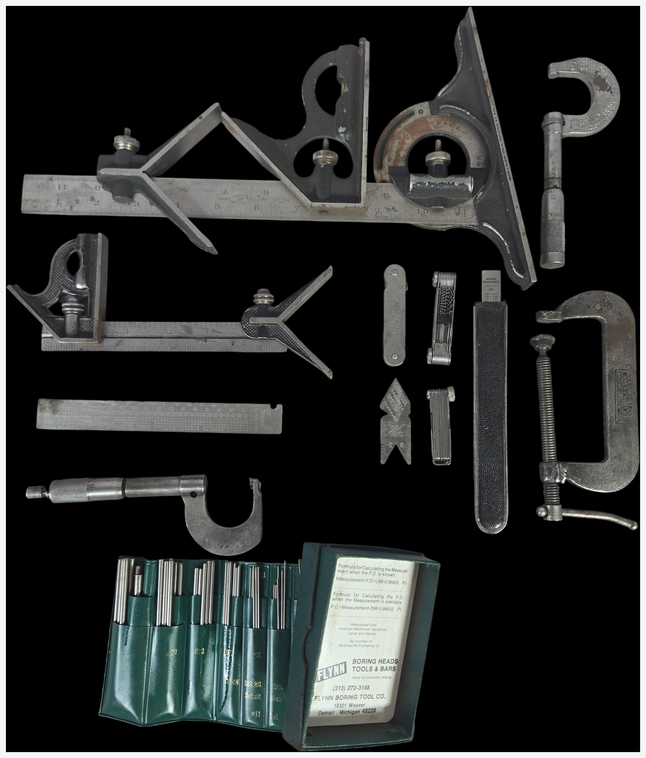 A Collection of Vintage Precision Machinist Measuring and Layout Tools including Brown and Sharpe and L.S. Starrett