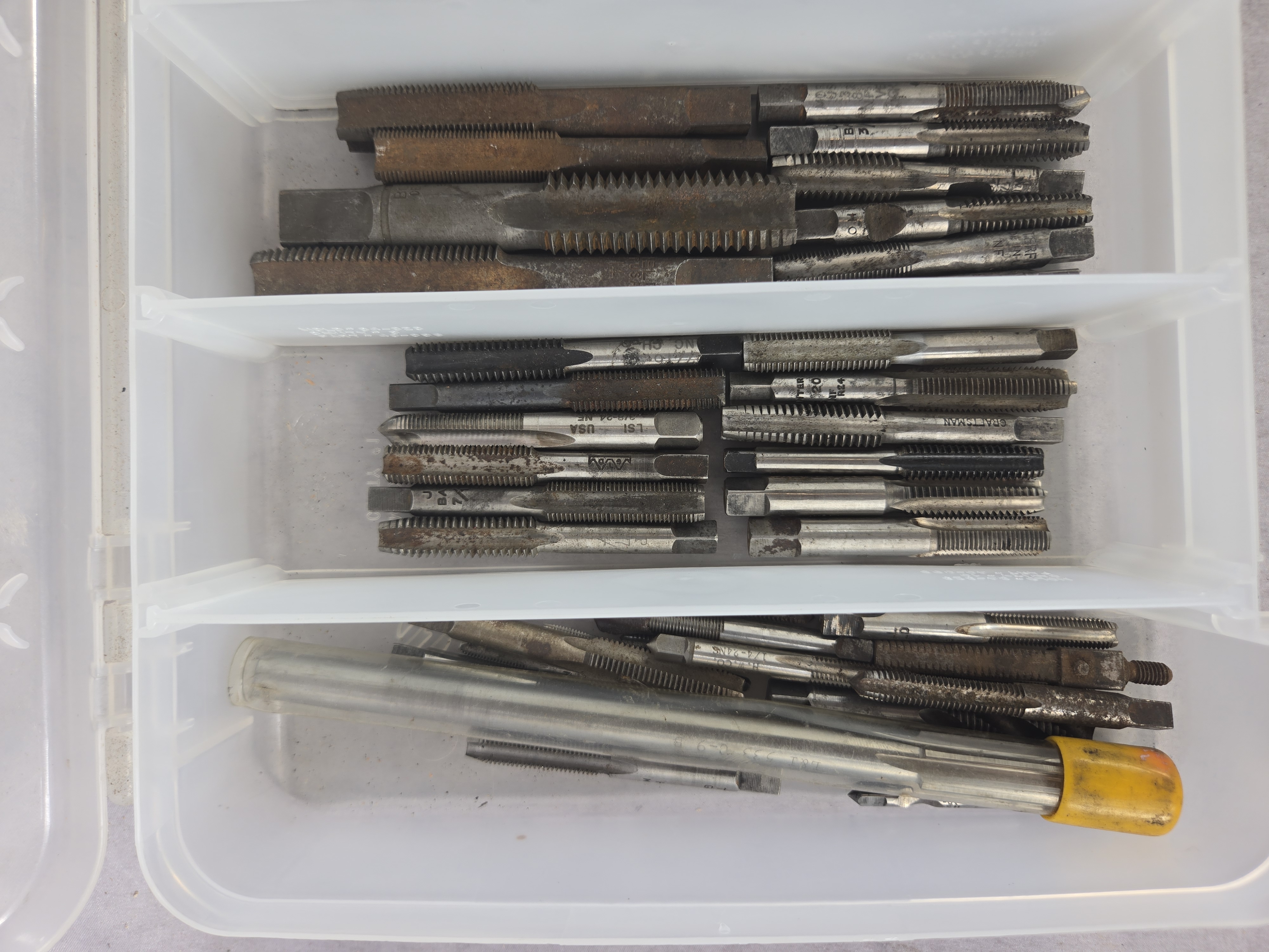 An Assortment of Vintage Industrial Steel Threading Taps and Reamers Including Craftsman and Whitney