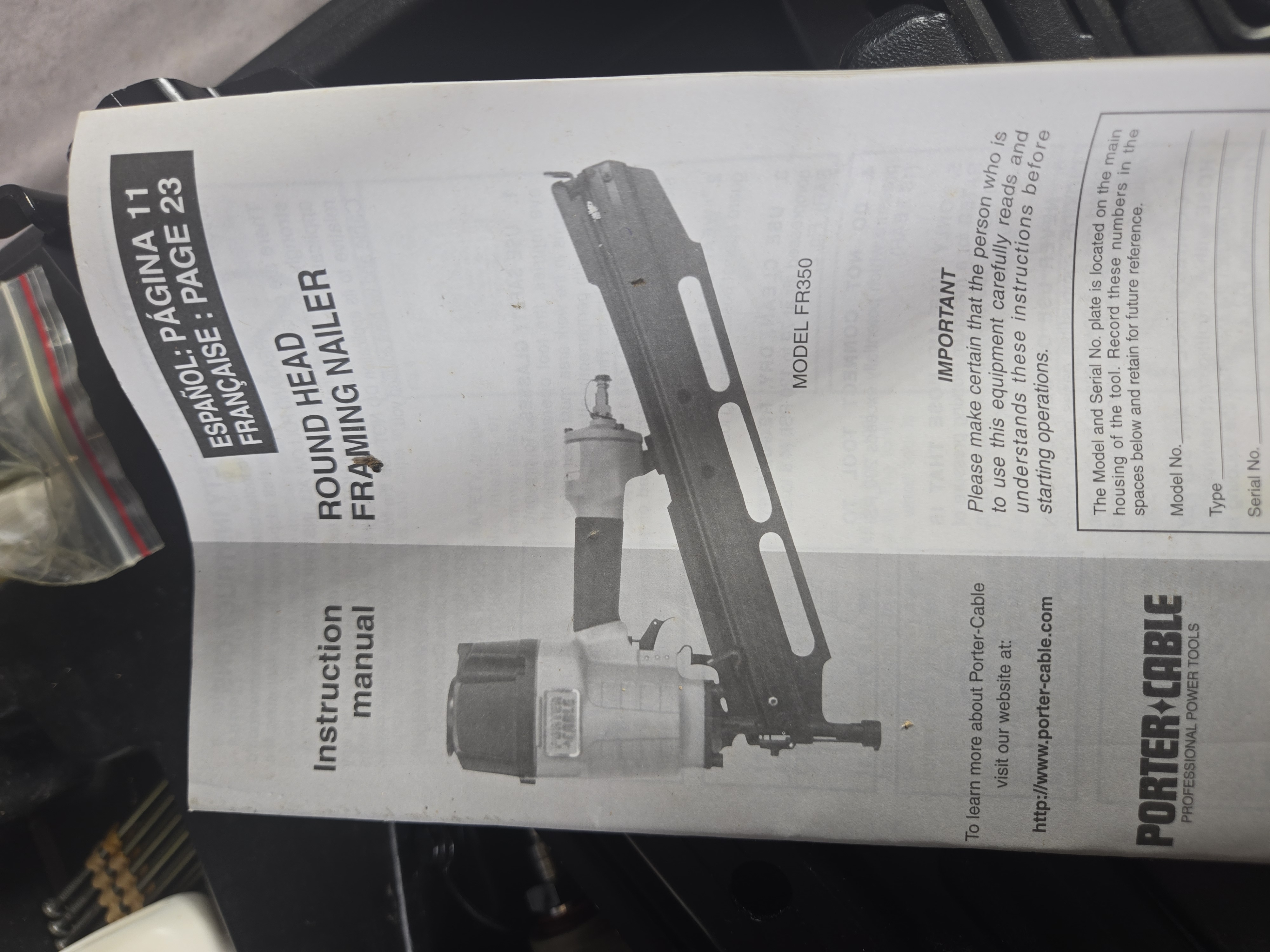Porter-Cable FR350 Pneumatic Round Head Framing Nailer with Case and Accessories