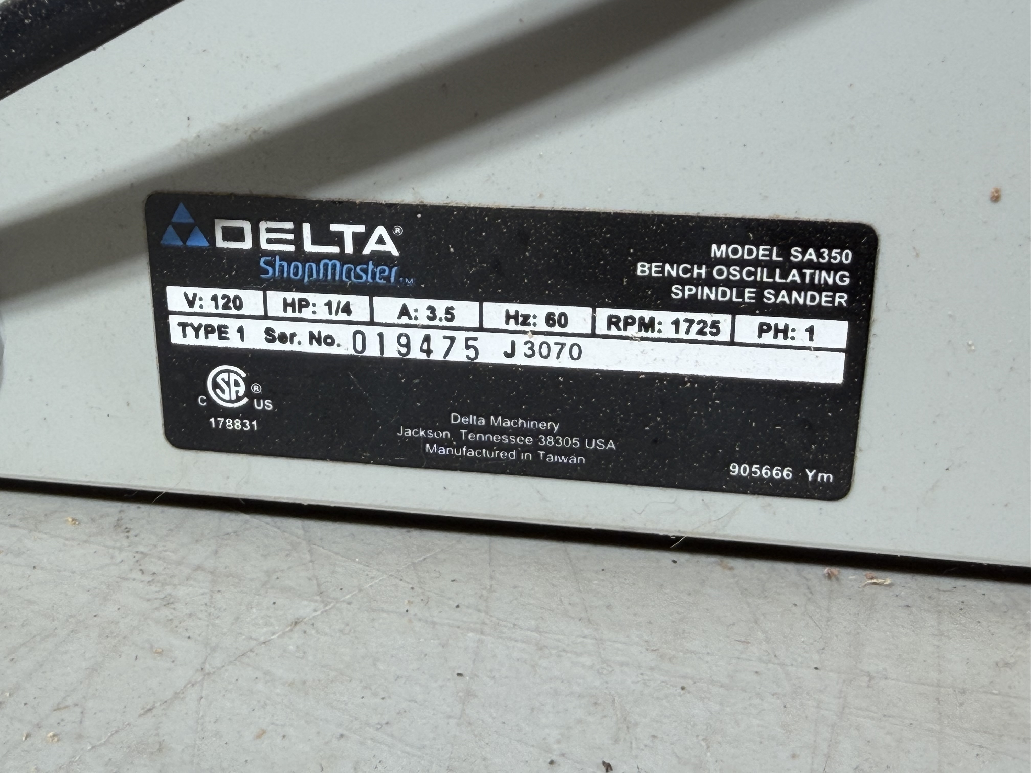 Delta ShopMaster B.O.S.S. Model SA350 Bench Oscillating Spindle Sander
