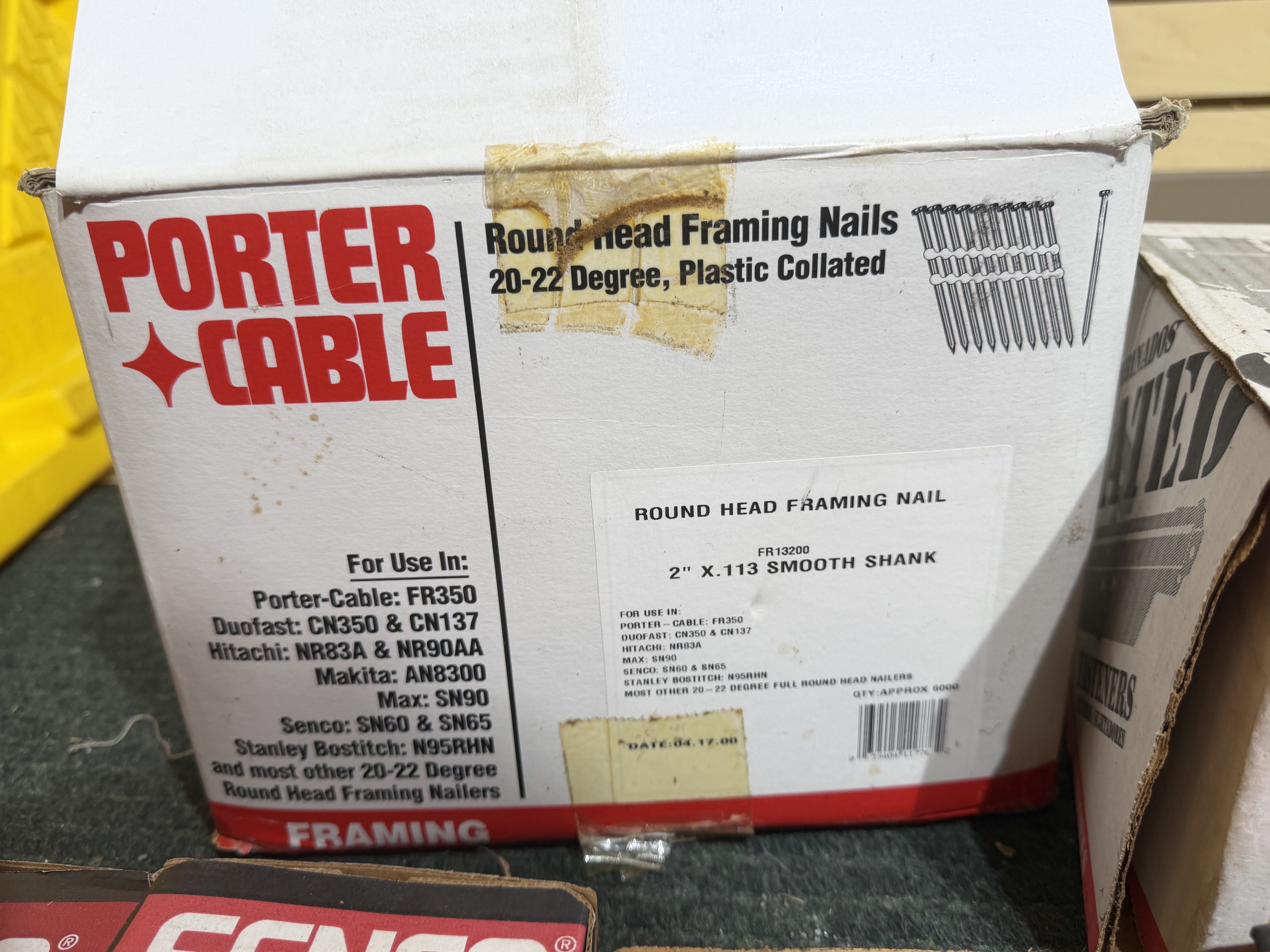 An Assortment of Pneumatic Framing and Finish Nails by Senco, Porter-Cable, and Fas’Ners Unlimited