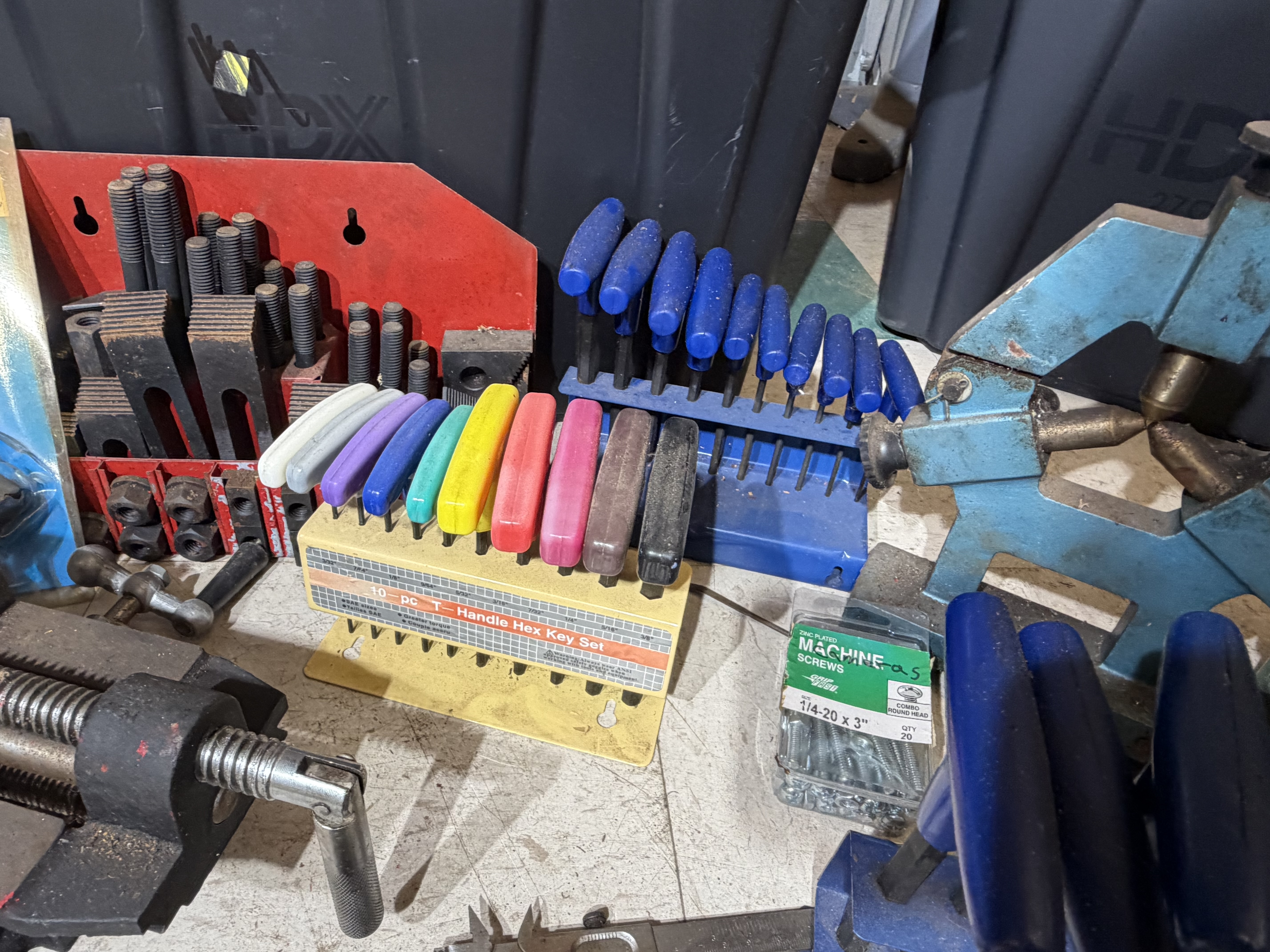 An Assortment of Mill and Lathe Tooling Equipment including a Pittsburgh Cross-Slide Vise and Clamping Kit