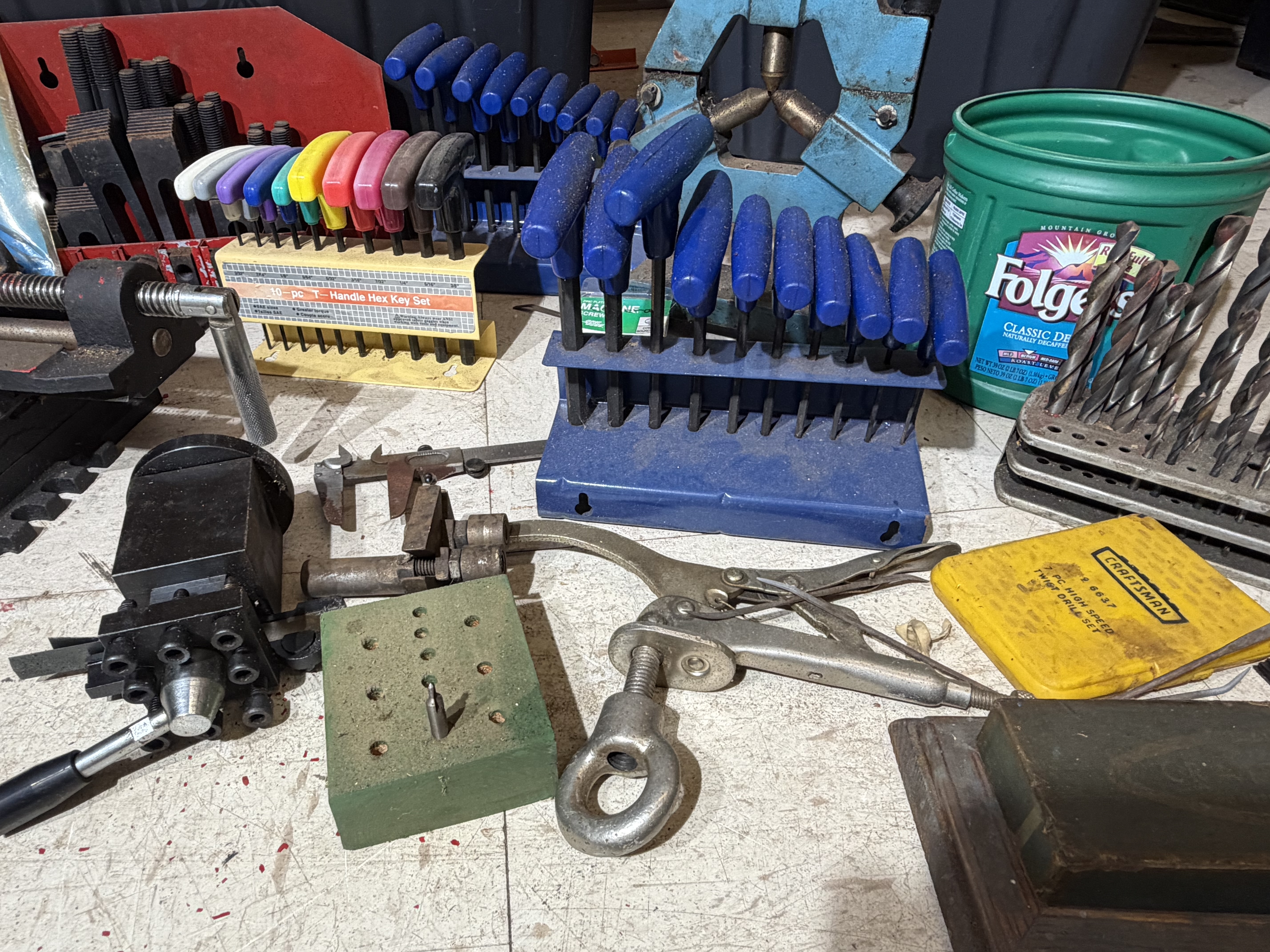 An Assortment of Mill and Lathe Tooling Equipment including a Pittsburgh Cross-Slide Vise and Clamping Kit