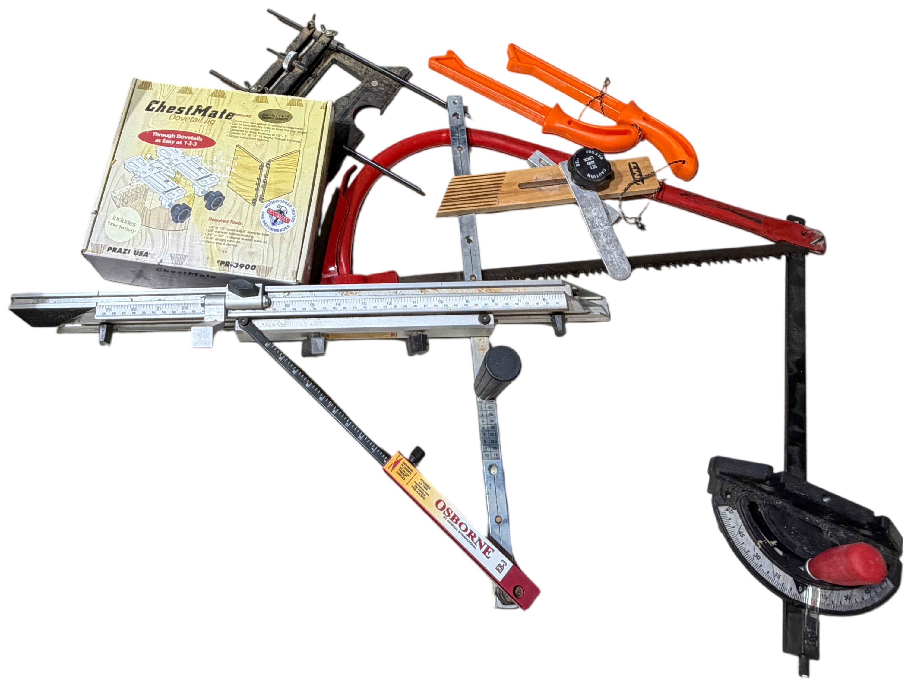 An Assortment of Precision Woodworking Tools and Jigs Including Prazi, Osborne, and Chicago Electric