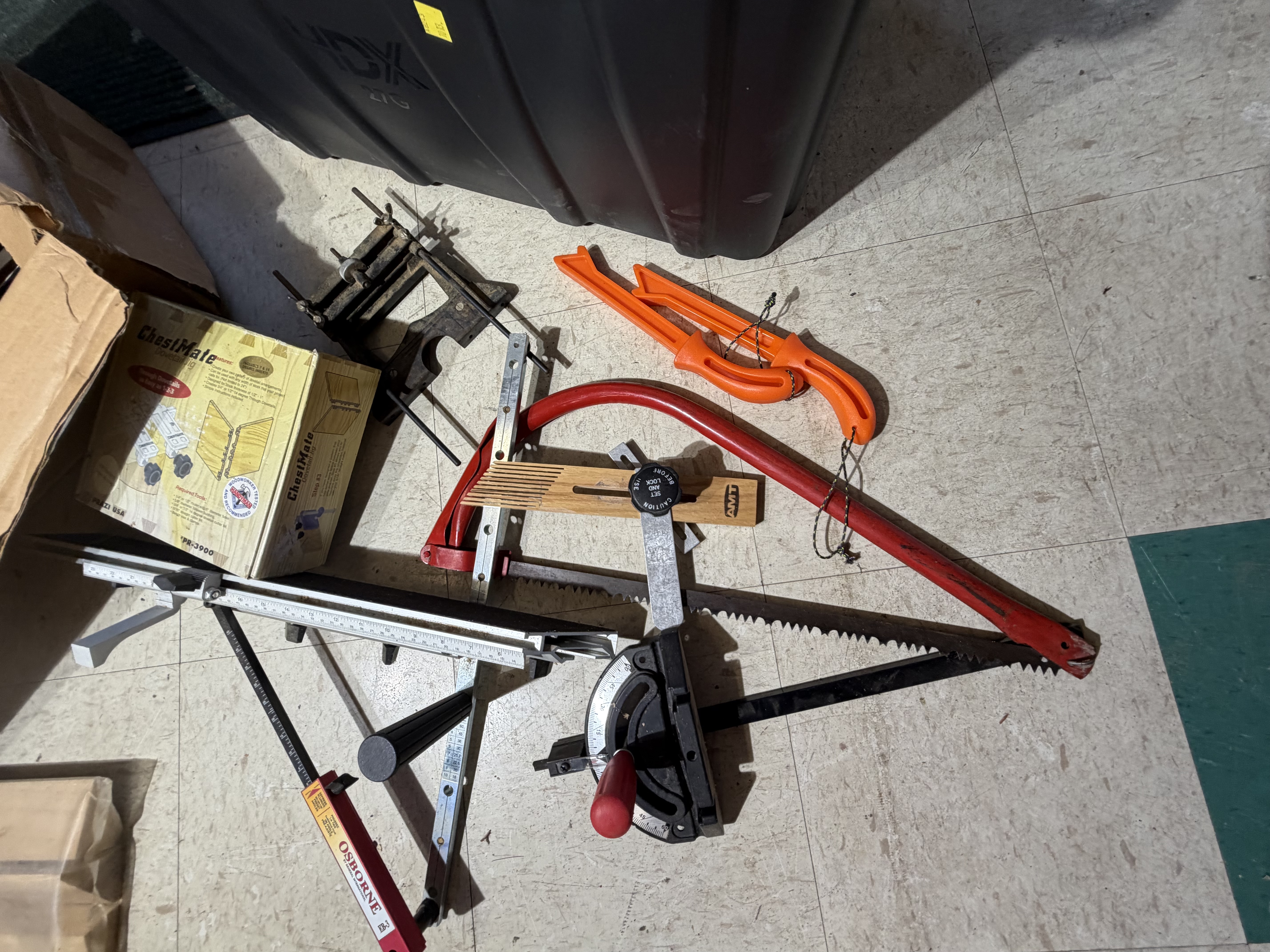 An Assortment of Precision Woodworking Tools and Jigs Including Prazi, Osborne, and Chicago Electric