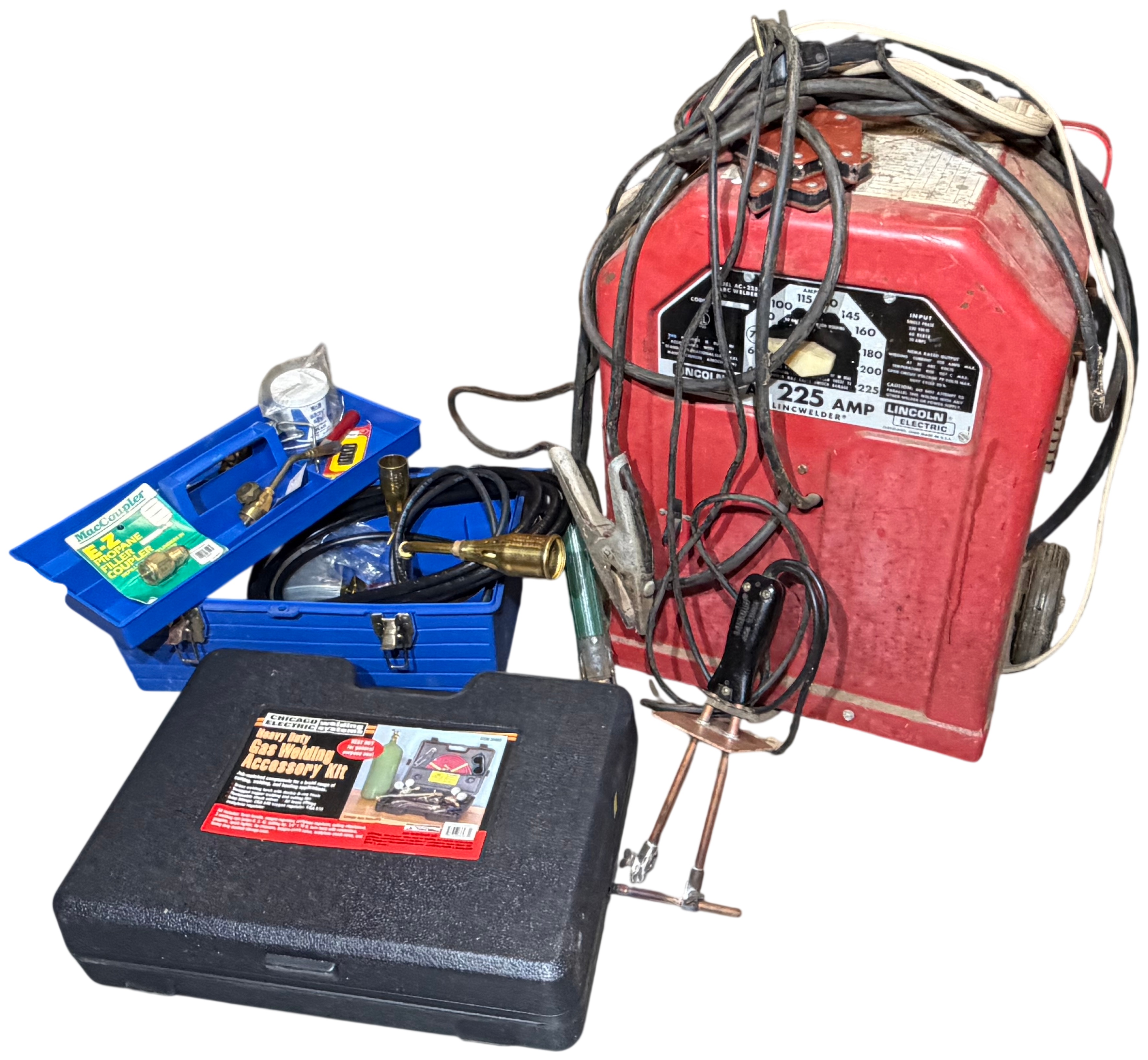 A Group of Industrial Welding and Soldering Equipment Featuring a Lincoln Electric AC-225-S Arc Welder