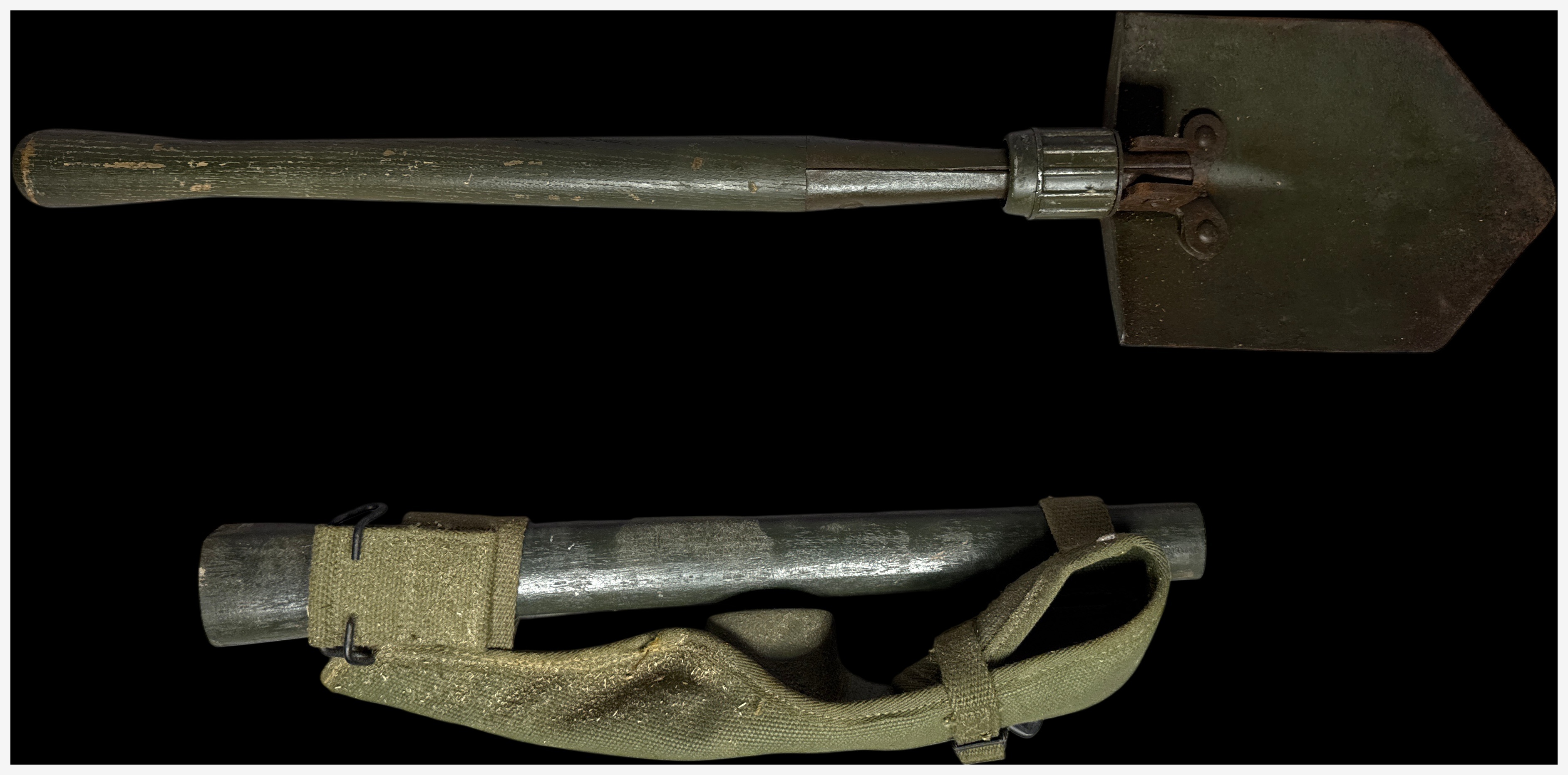Two US Military Field Tools Including M1943 Folding Entrenching Tool and Pick-Mattock with Carriers