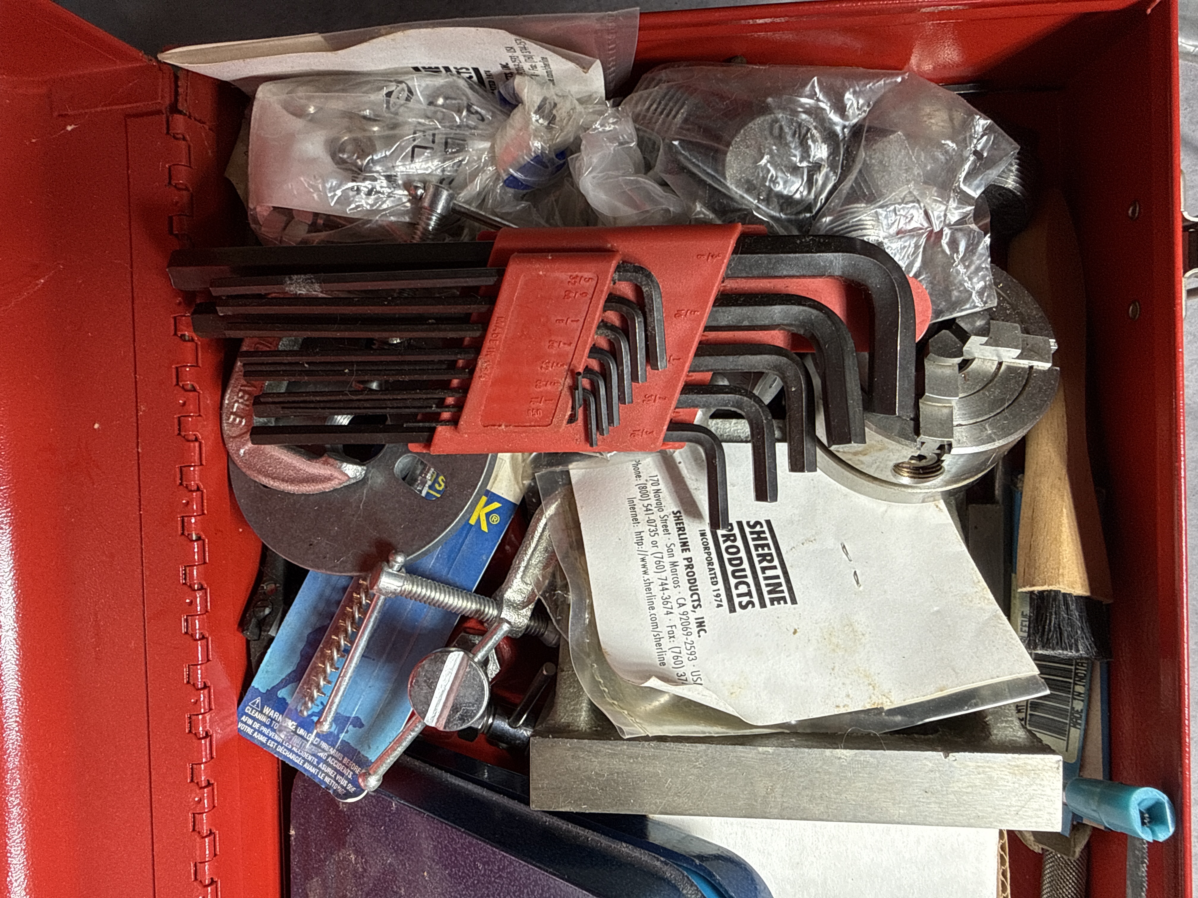 Homak Three Drawer Portable Steel Toolbox with An Assortment of Sherline Precision Machining Accessories