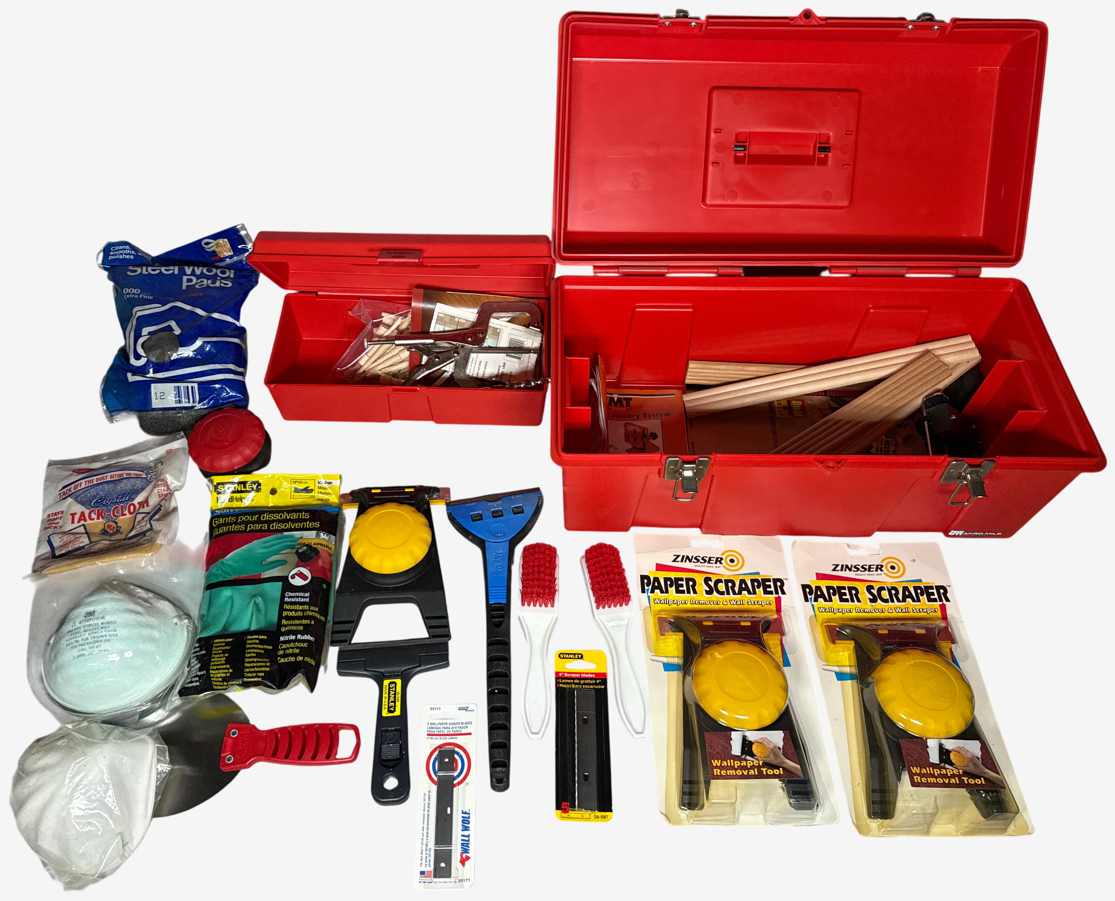 An Assortment of Professional Wallpaper Removal and Woodworking Joinery Tools Including Zinsser Stanley Hyde and CMT