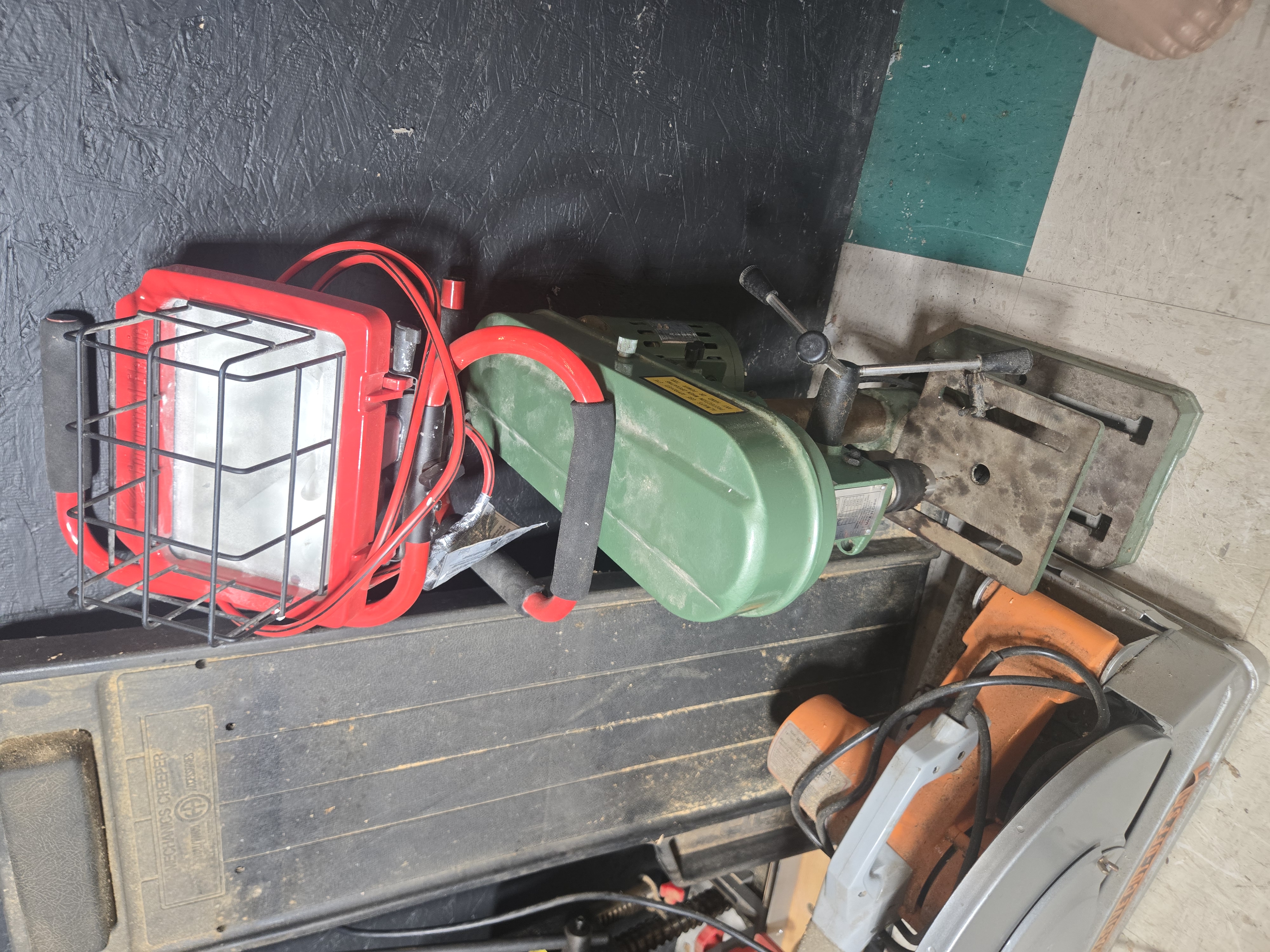 An Assortment of Workshop Power Tools, Equipment, and Portable Lighting