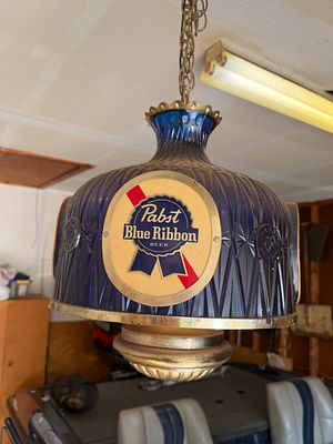 1970s Pabst Blue Ribbon Beer Hanging Swag Lamp. This vintage breweriana collectible is a Pabst 