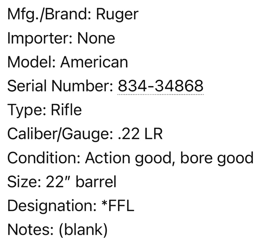 ** Ruger American Rimfire Bolt Action Rifle .22 LR with 22 Inch Barrel