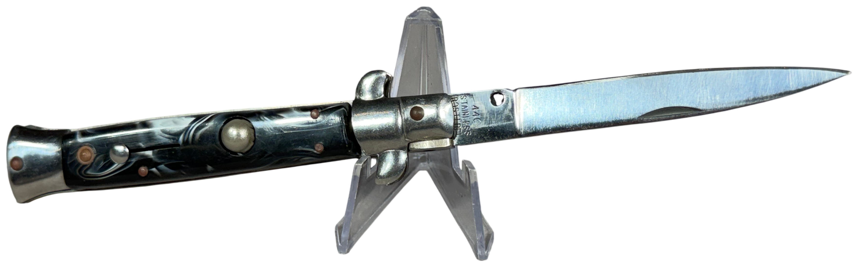 Italian Style Stiletto Switchblade with Marbled Synthetic Scales