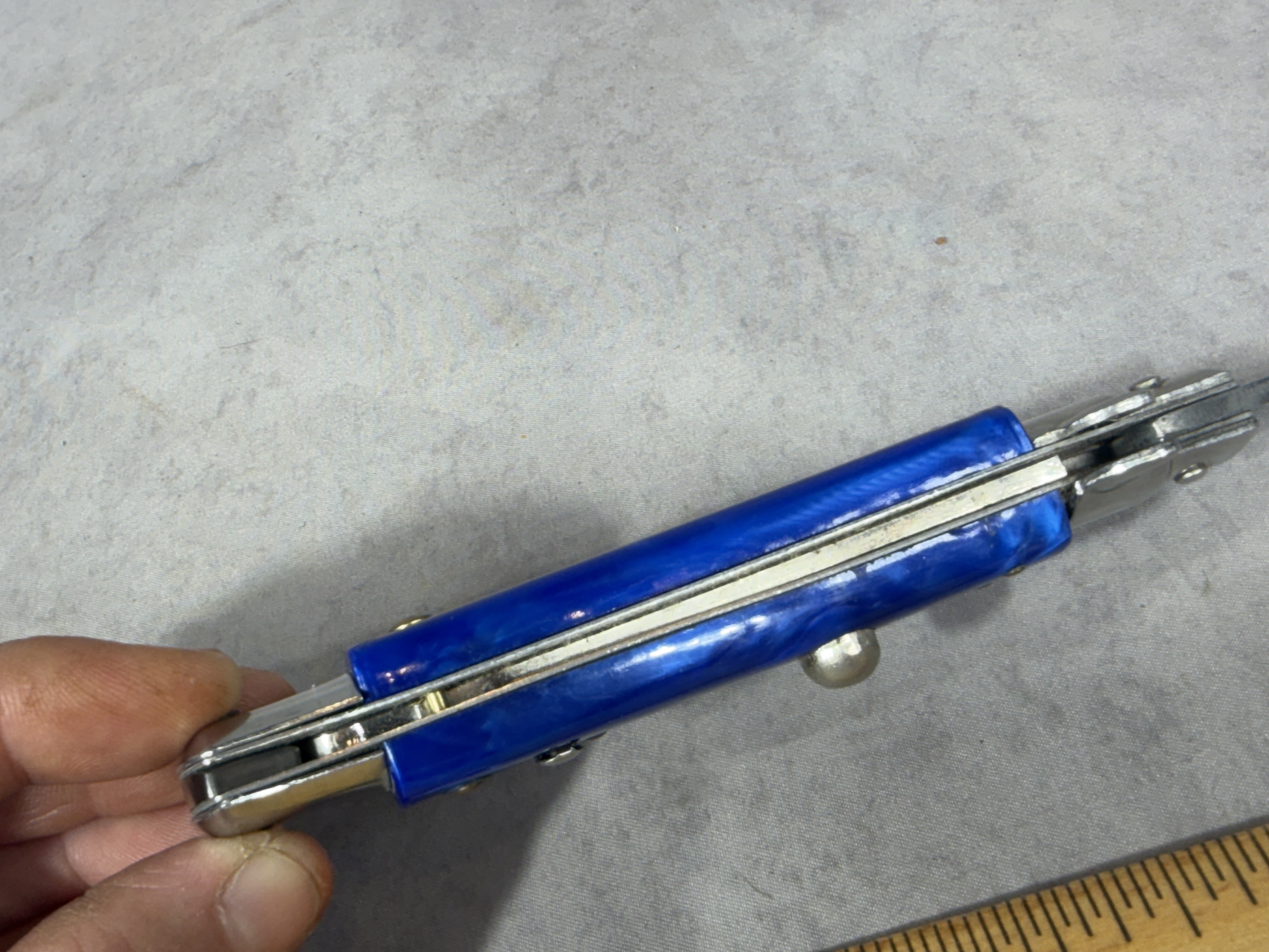 Italian Style 9 Inch Automatic Stiletto Knife with Blue Marbled Scales