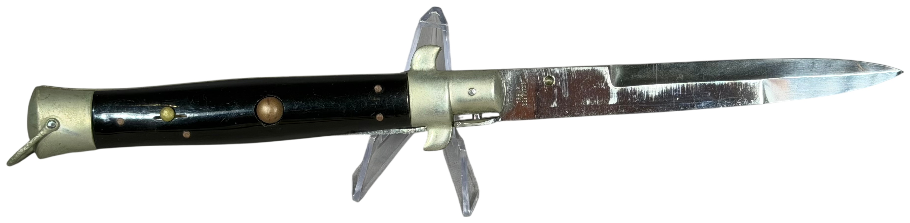Vintage Automatic Stiletto Knife with Black Synthetic Scales