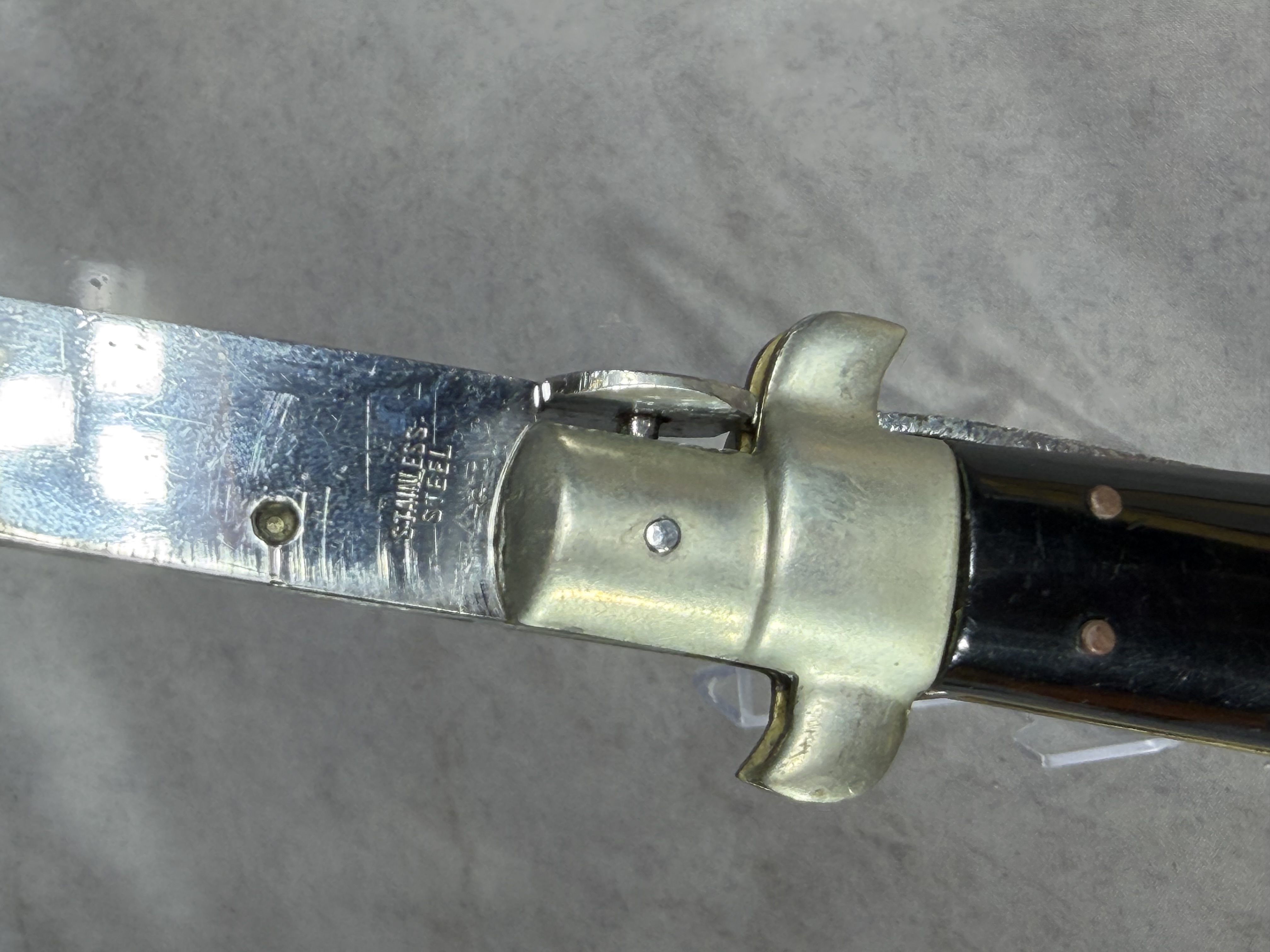 Vintage Automatic Stiletto Knife with Black Synthetic Scales