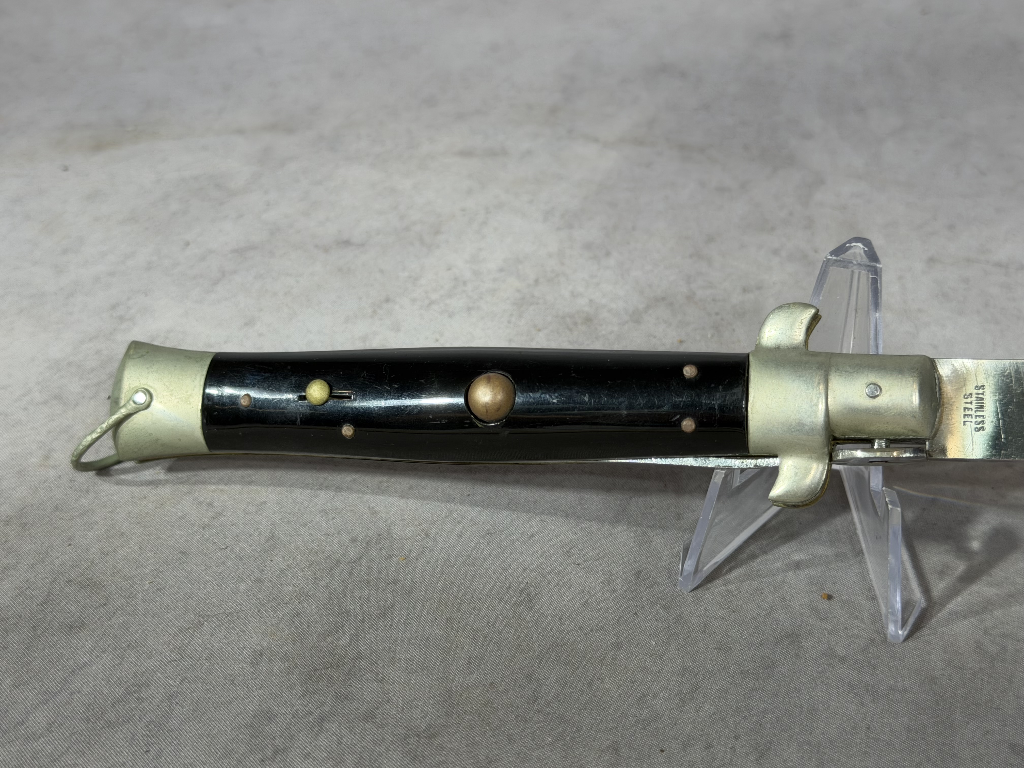 Vintage Automatic Stiletto Knife with Black Synthetic Scales