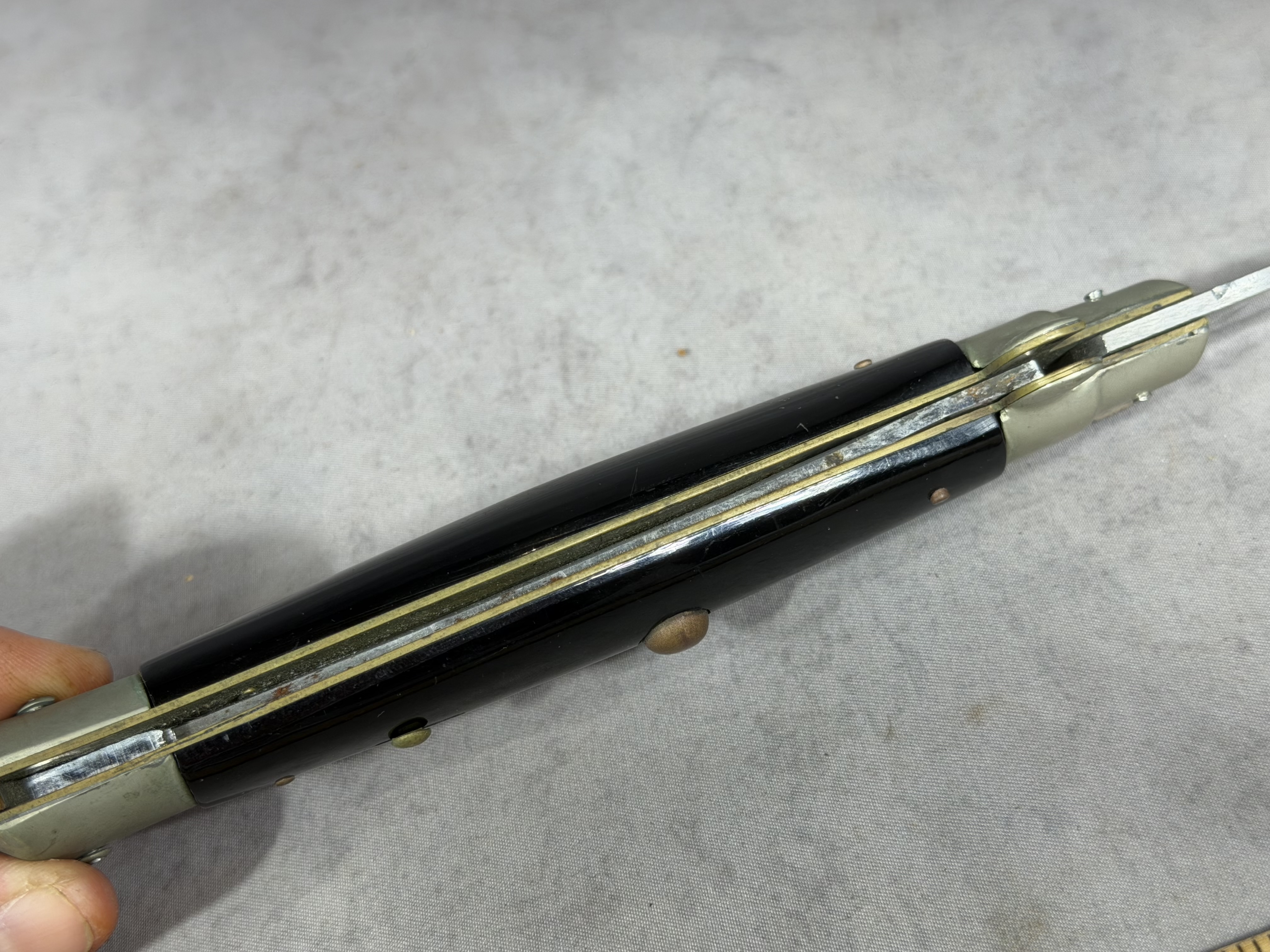 Vintage Automatic Stiletto Knife with Black Synthetic Scales