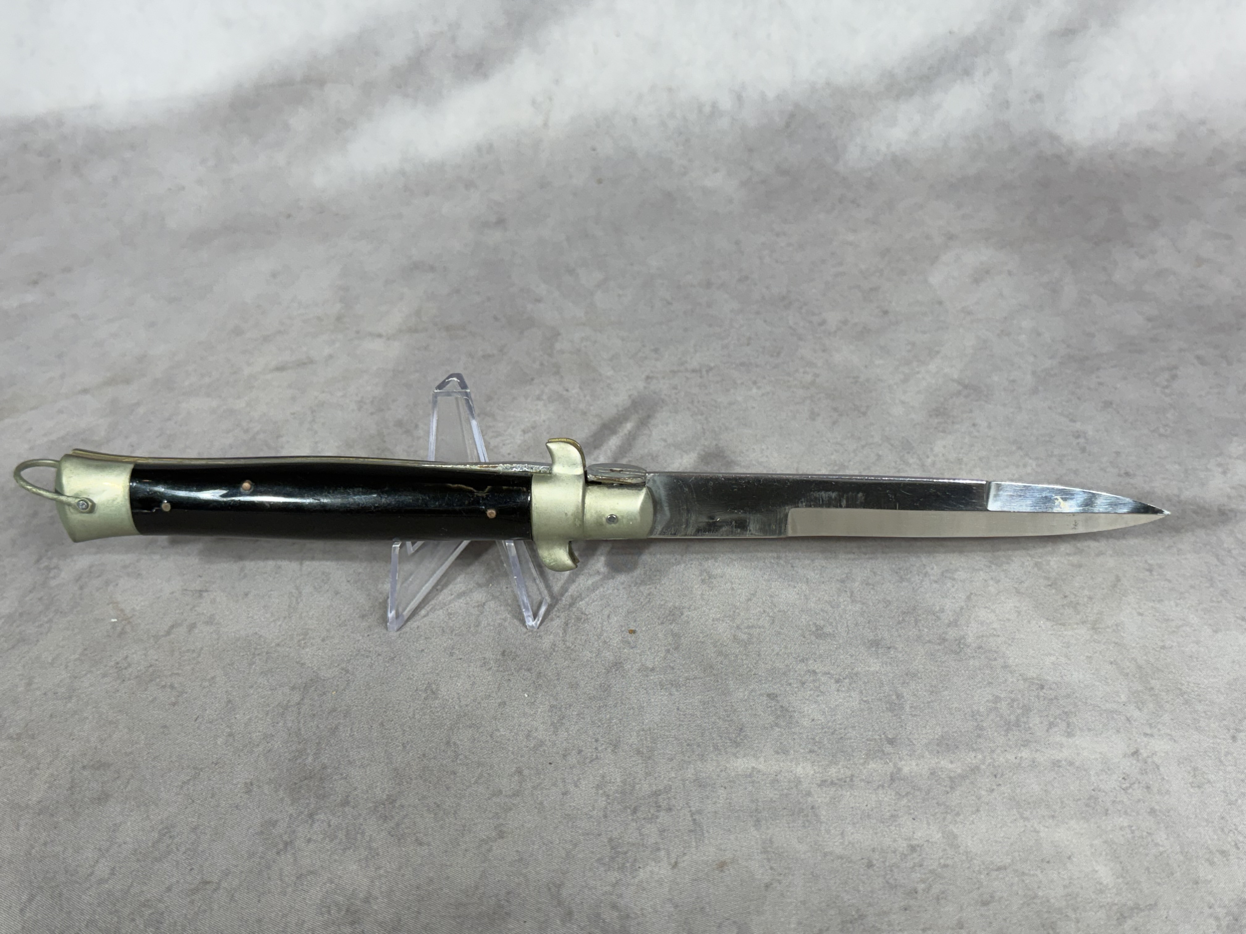 Vintage Automatic Stiletto Knife with Black Synthetic Scales