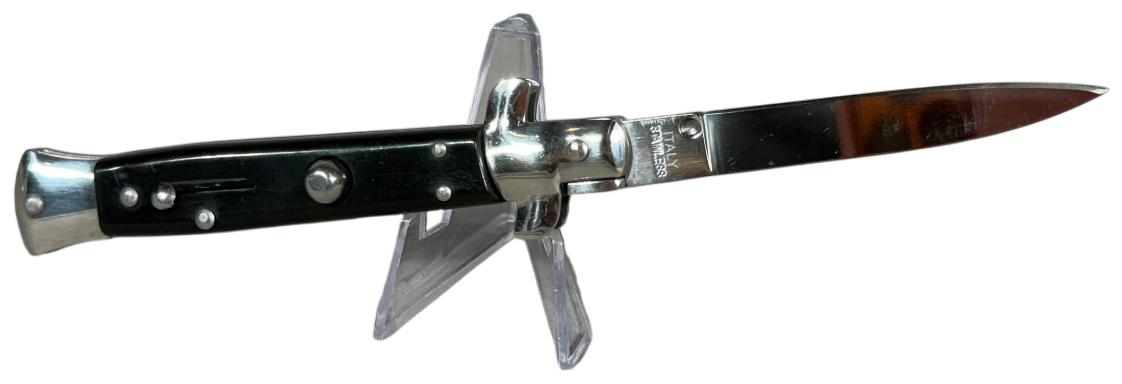 Italian Stiletto Automatic Knife with Black Synthetic Scales
