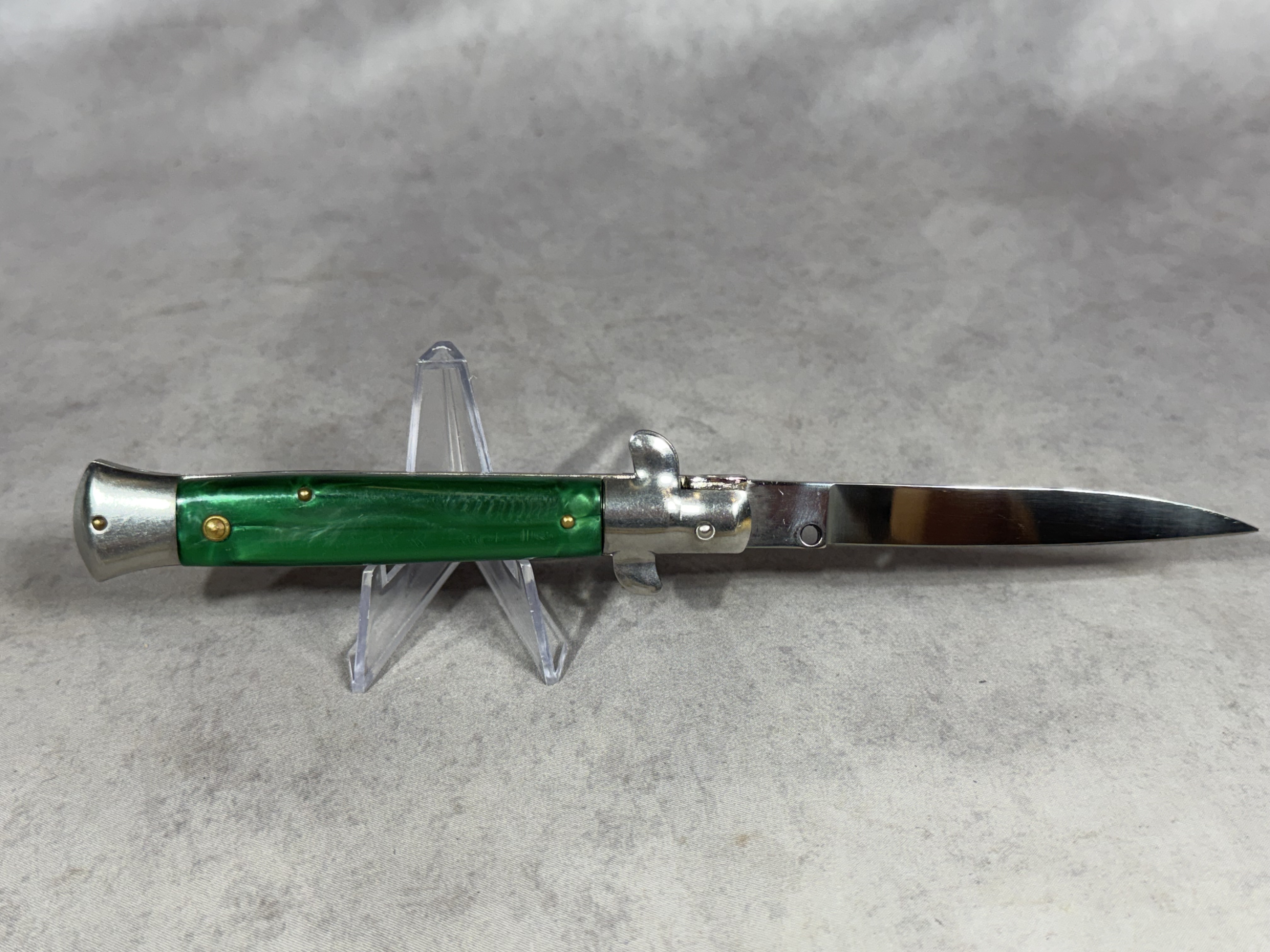E.D.C. 9-Inch Automatic Stiletto Knife with Green Pearlescent Scales