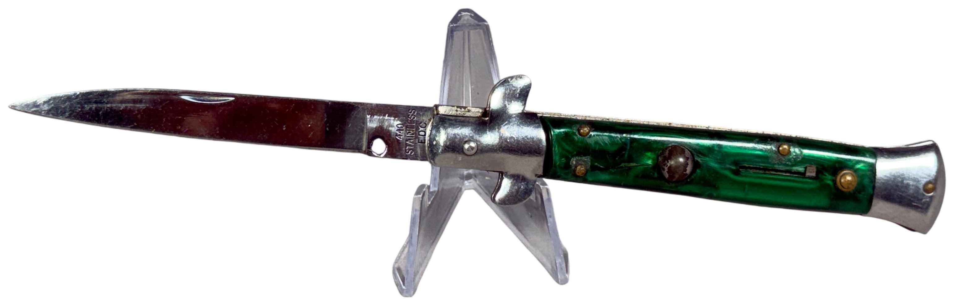 E.D.C. 8.5 Inch Automatic Stiletto Knife with Green Pearloid Handle