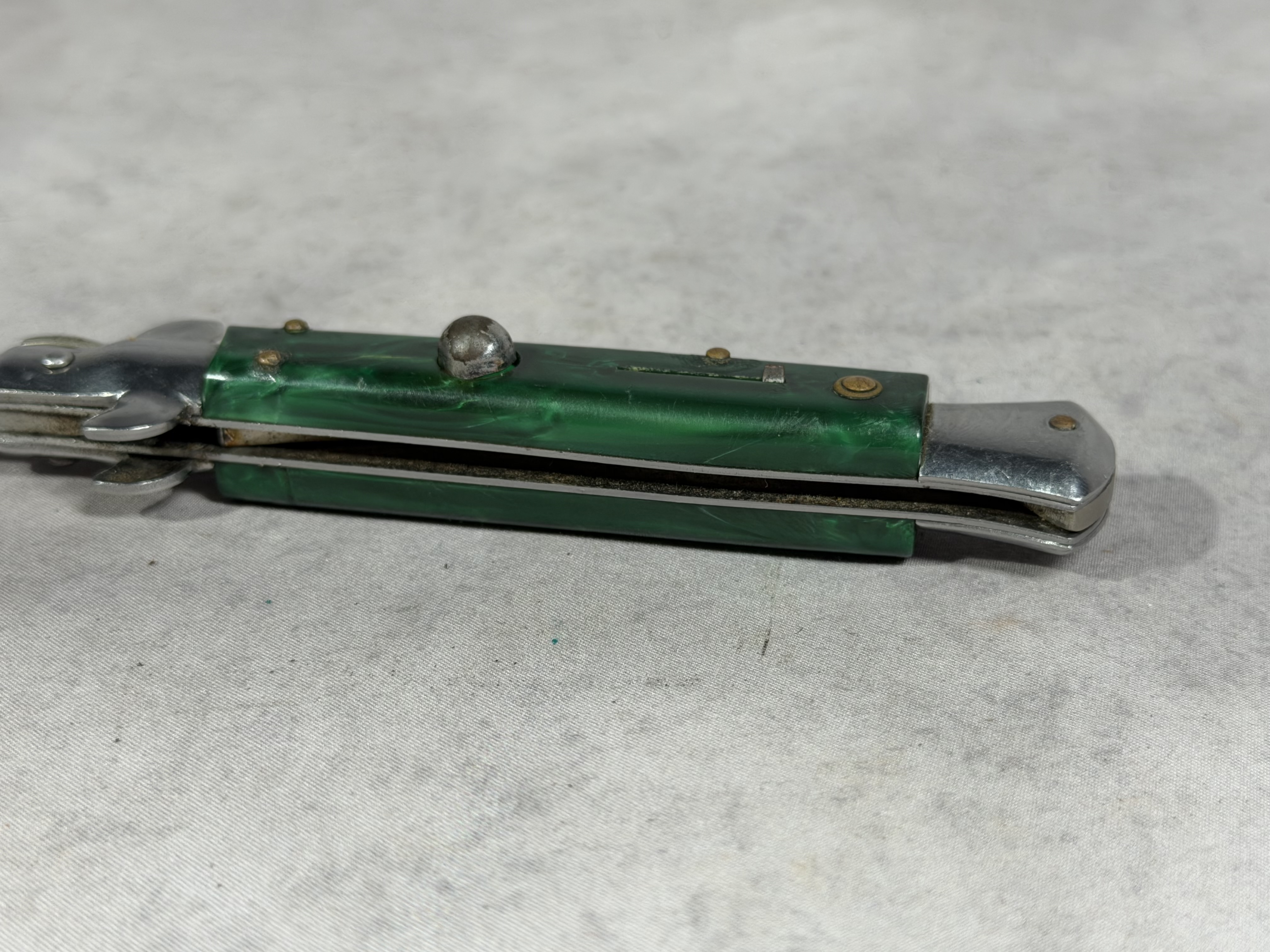E.D.C. 8.5 Inch Automatic Stiletto Knife with Green Pearloid Handle
