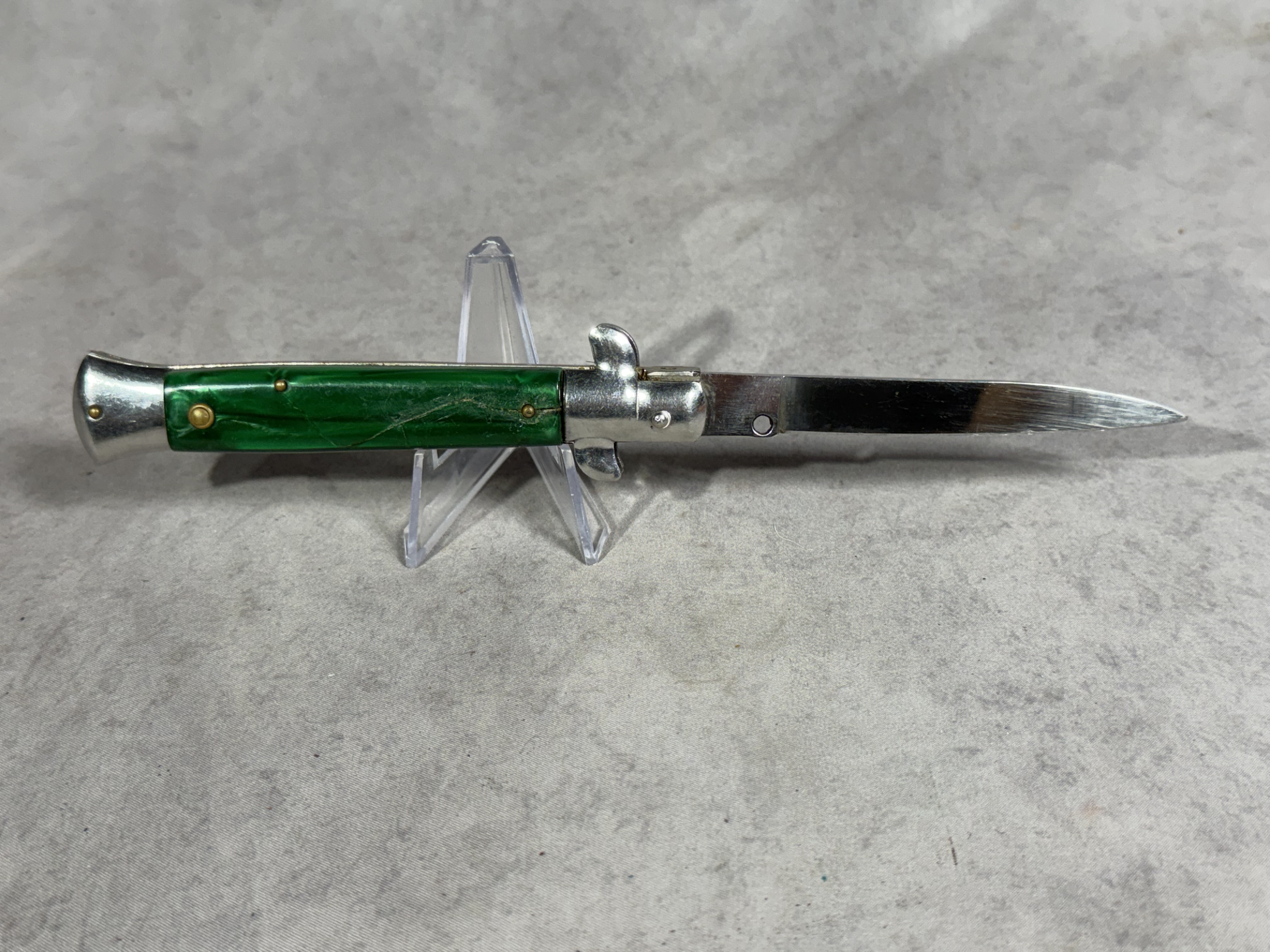 E.D.C. 8.5 Inch Automatic Stiletto Knife with Green Pearloid Handle