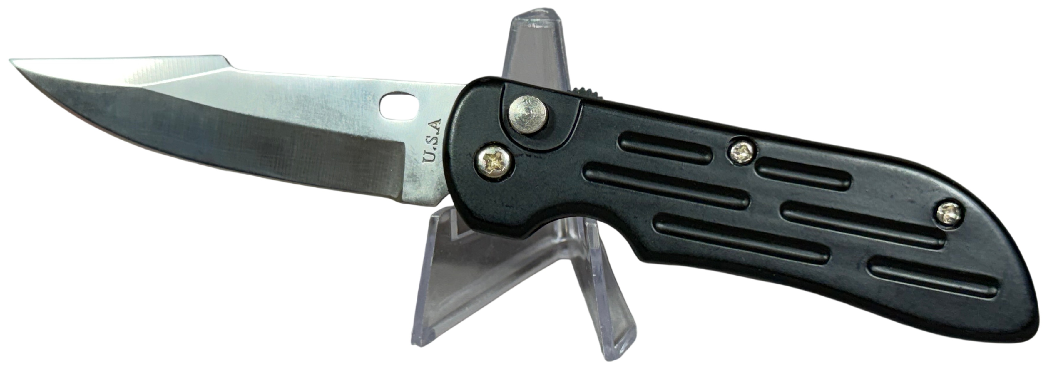 USA Marked Automatic Folding Knife with Black Aluminum Handles