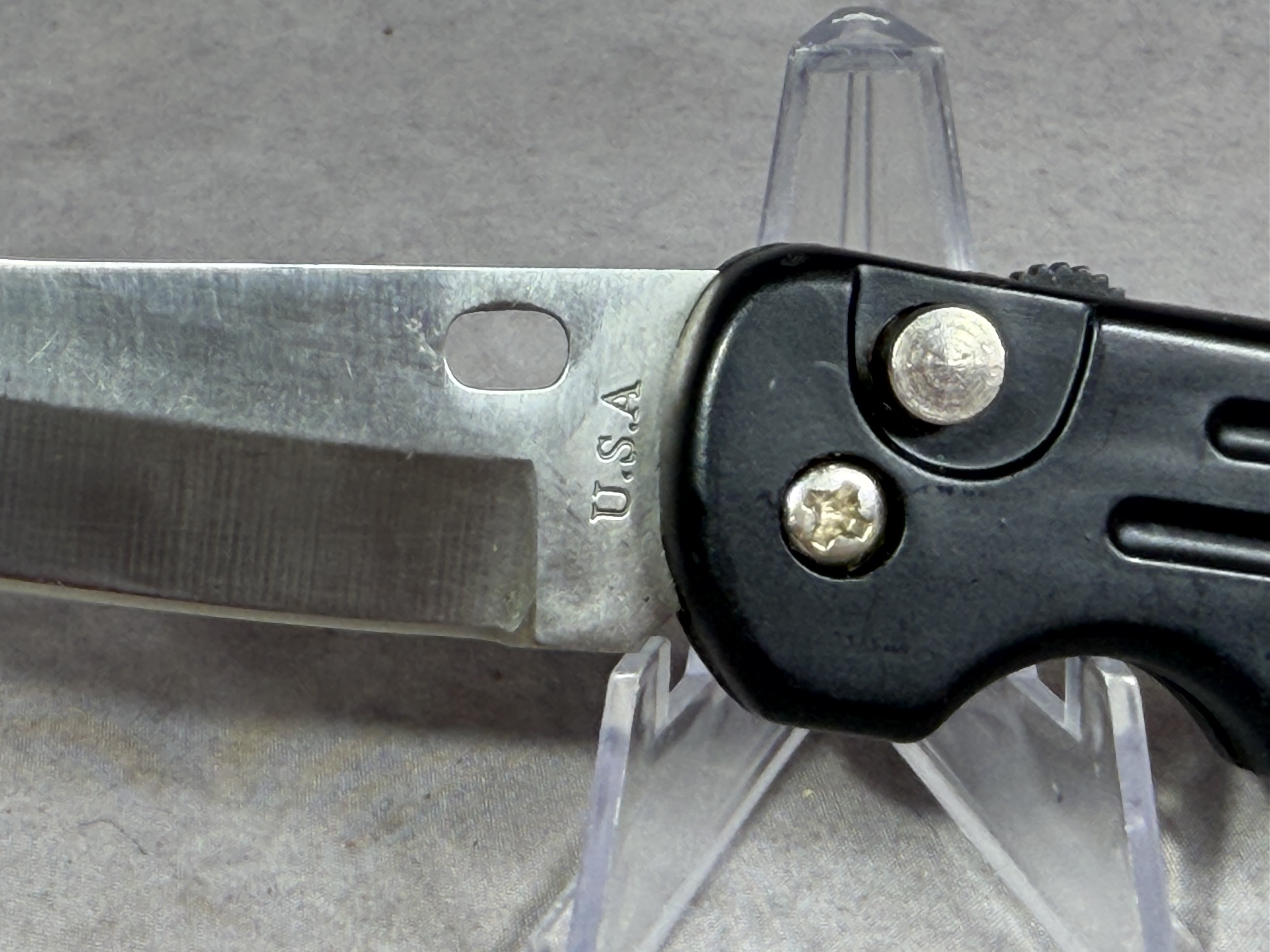 USA Marked Automatic Folding Knife with Black Aluminum Handles