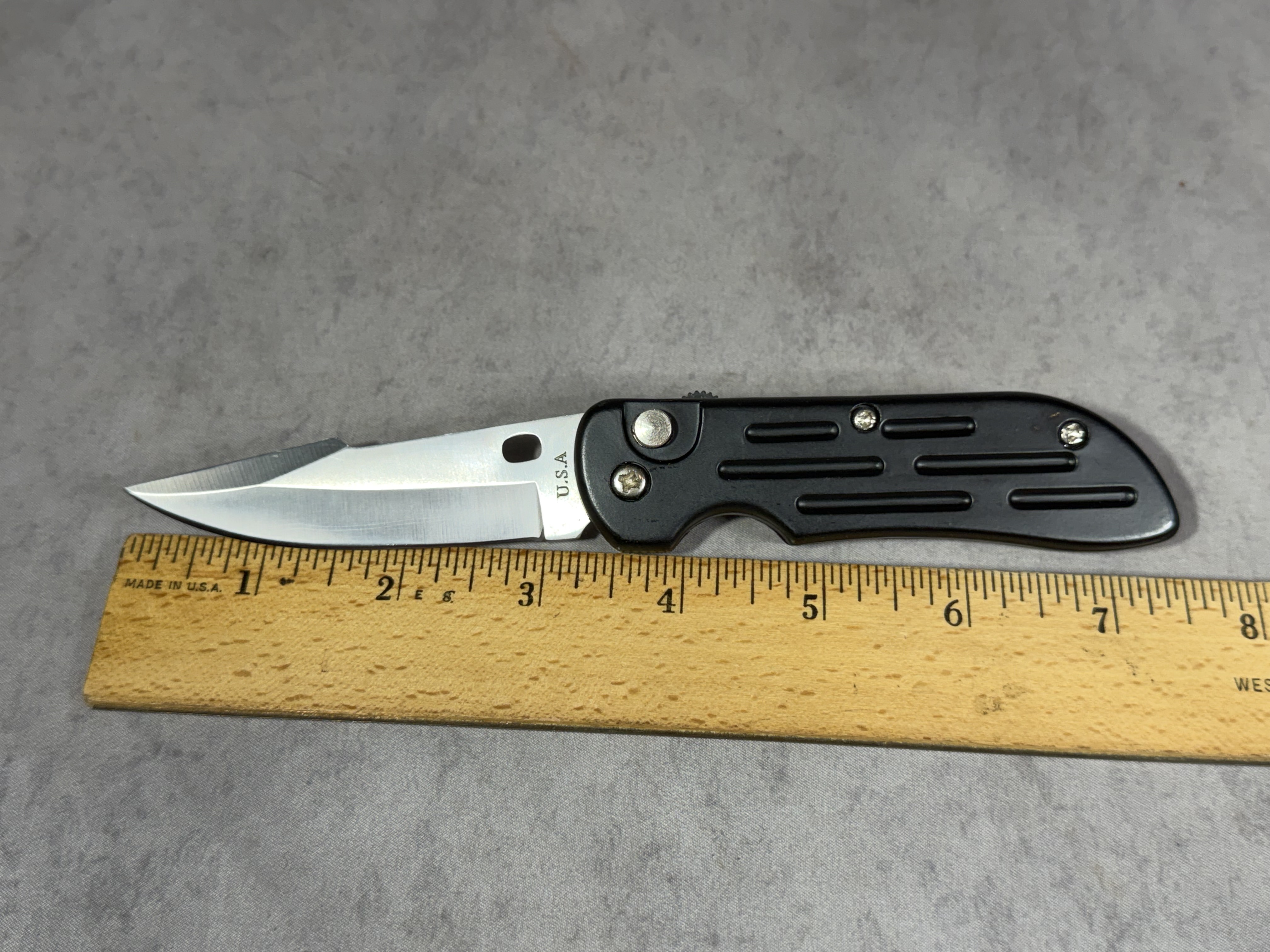 USA Marked Automatic Folding Knife with Black Aluminum Handles
