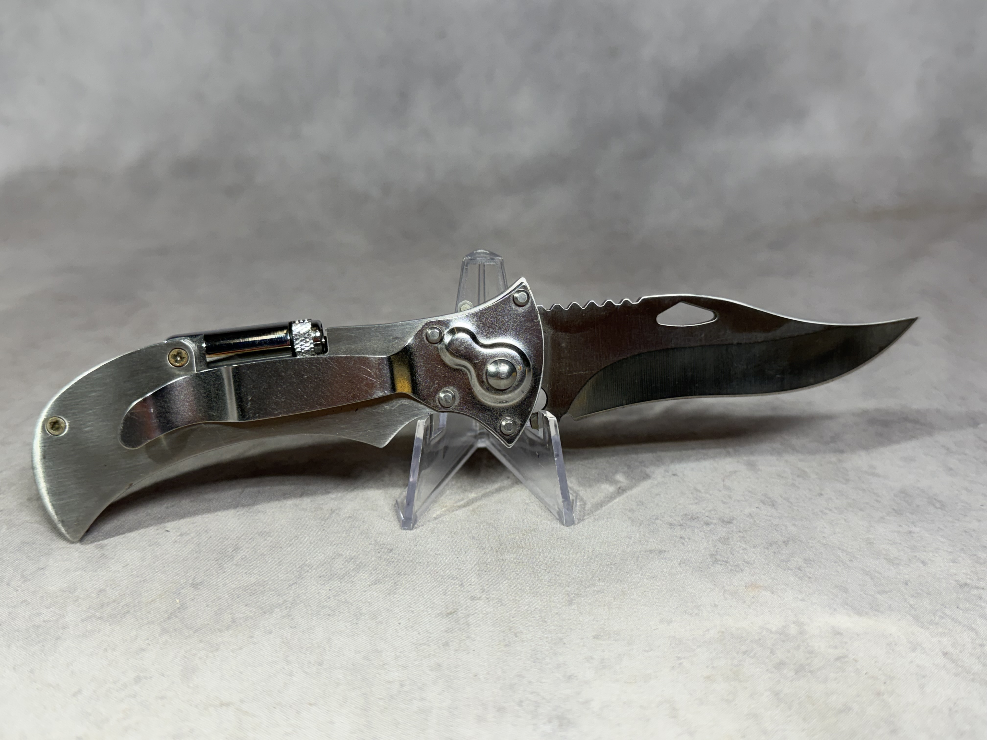 Folding Utility Pocket Knife with Integrated Compass and LED Flashlight