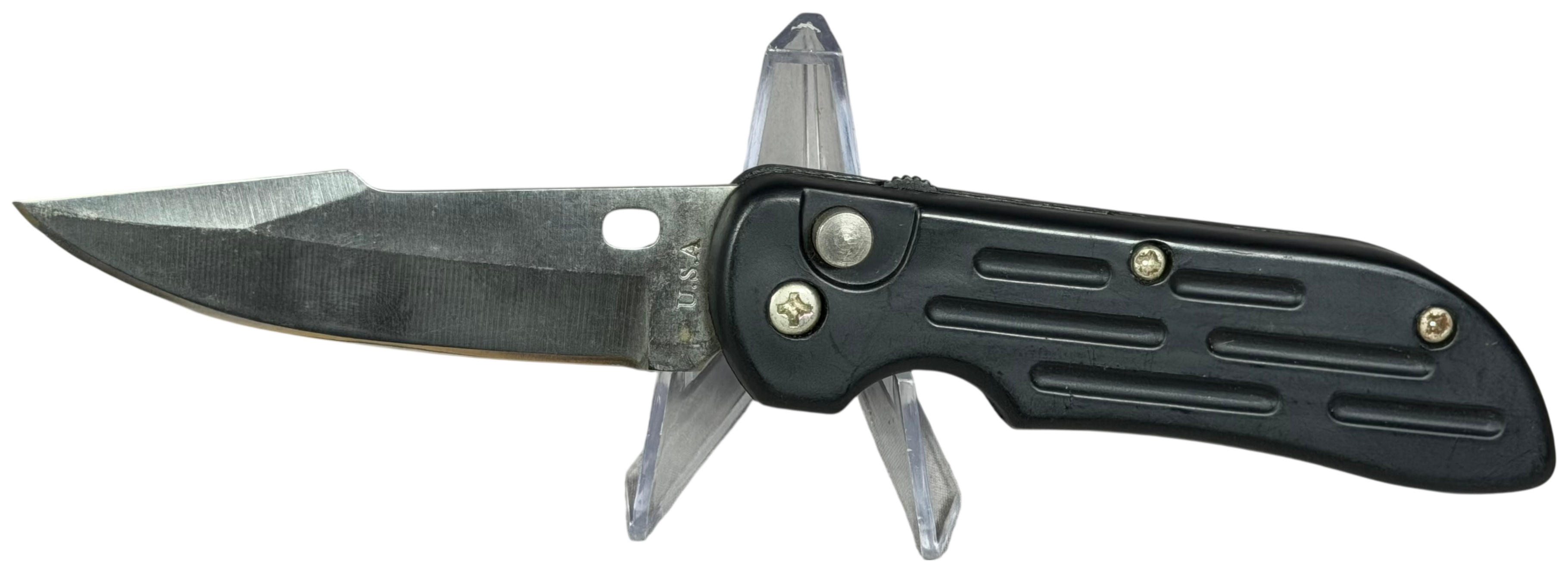U.S.A. Made Automatic Folding Pocket Knife with Black Anodized Aluminum Handles