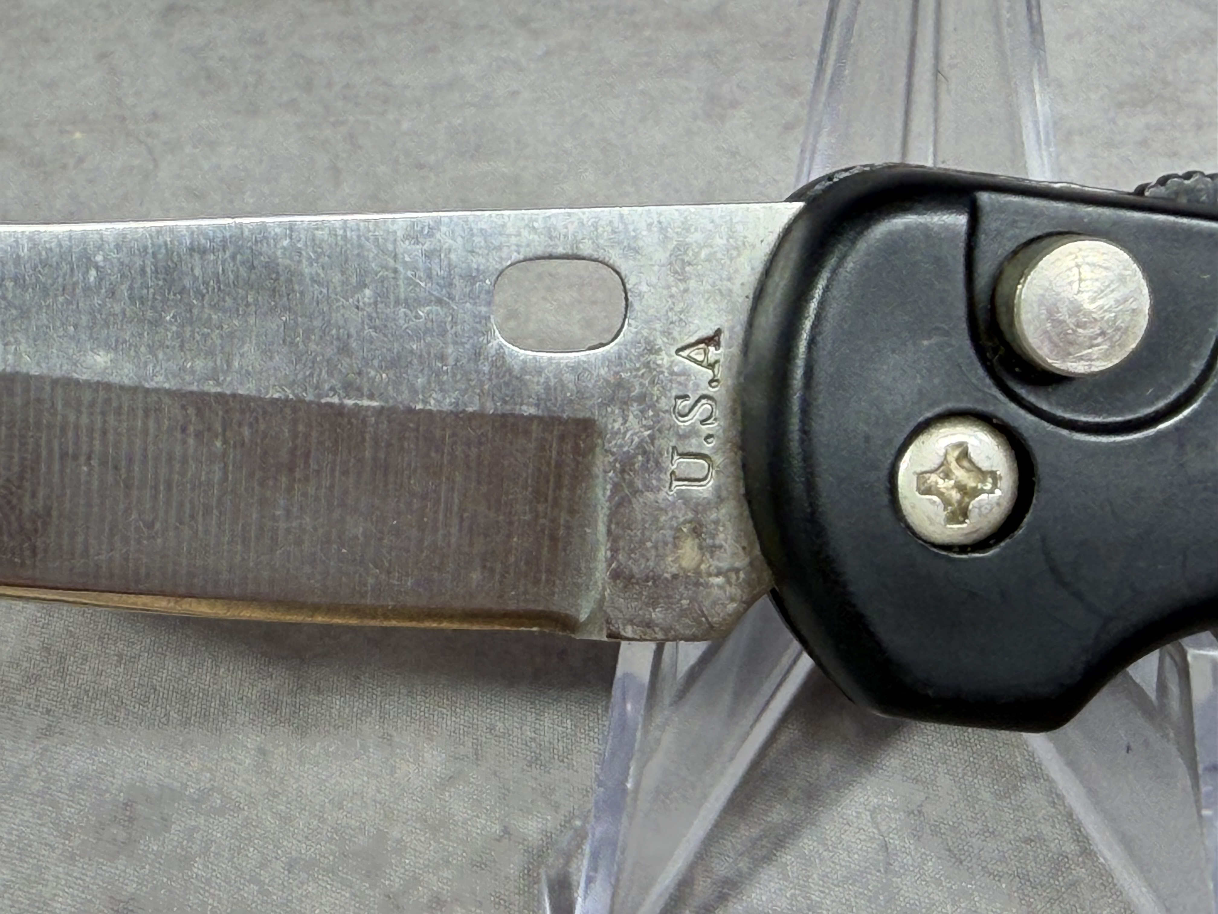 U.S.A. Made Automatic Folding Pocket Knife with Black Anodized Aluminum Handles