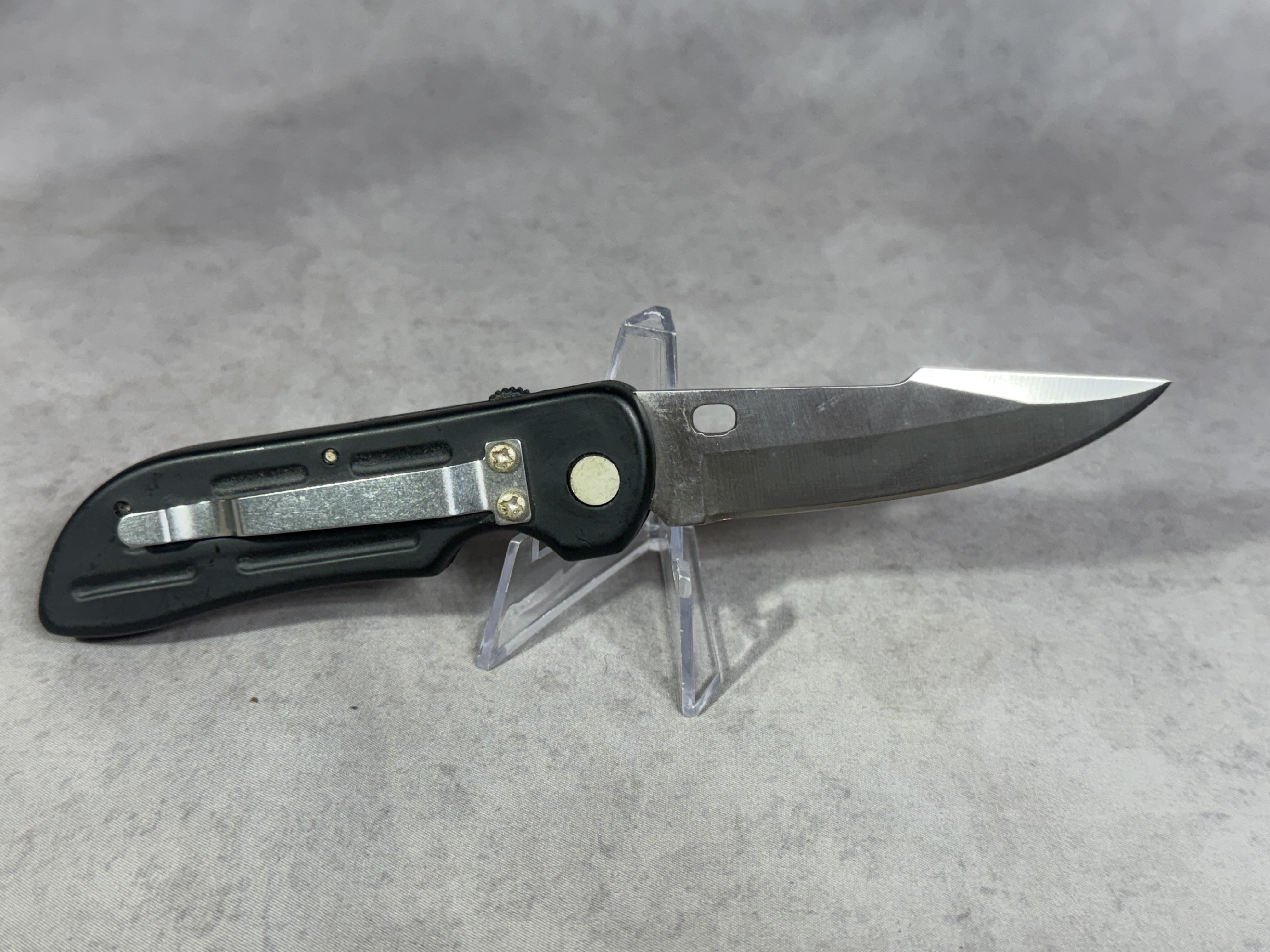 U.S.A. Made Automatic Folding Pocket Knife with Black Anodized Aluminum Handles