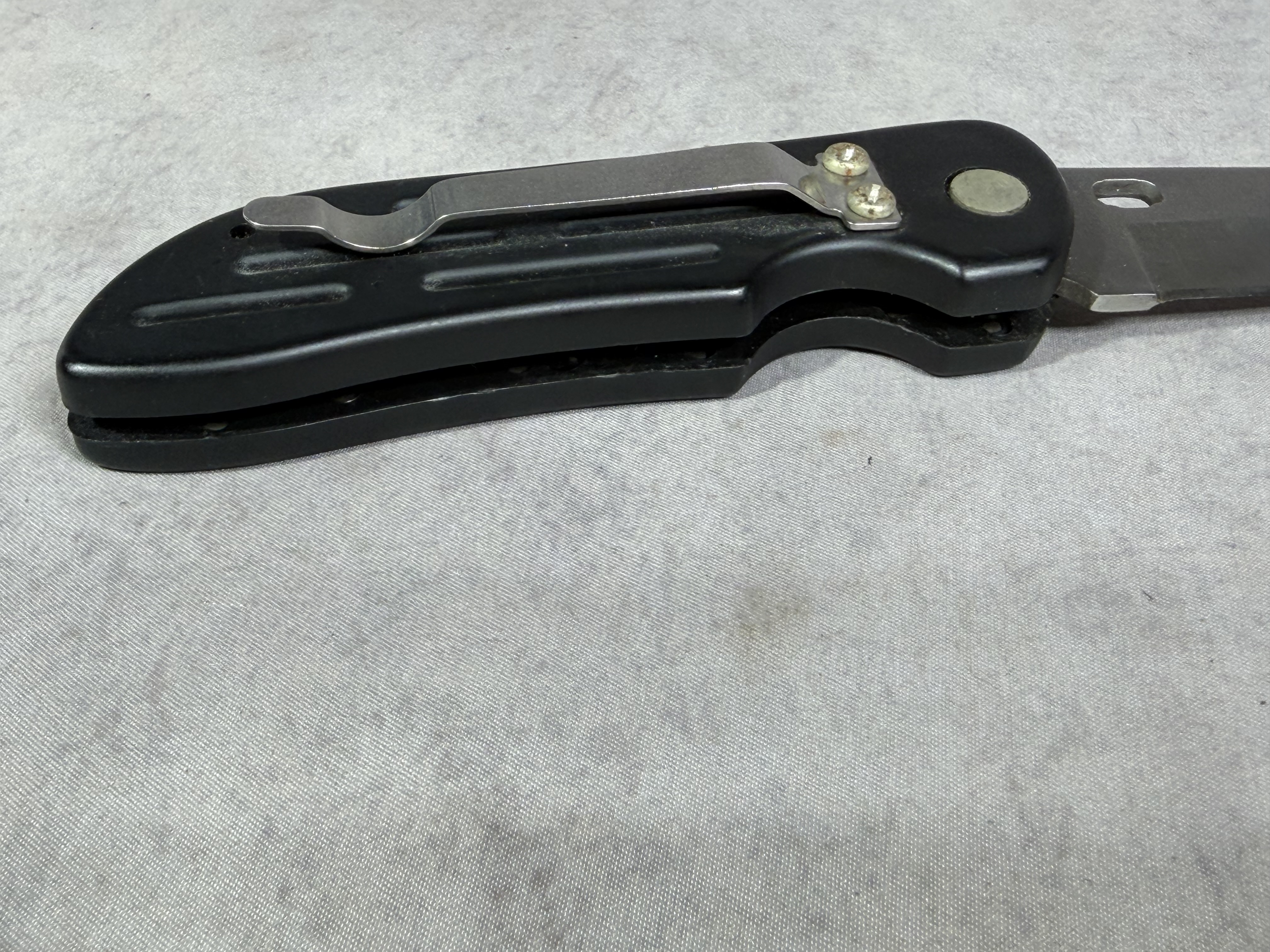 U.S.A. Made Automatic Folding Pocket Knife with Black Anodized Aluminum Handles