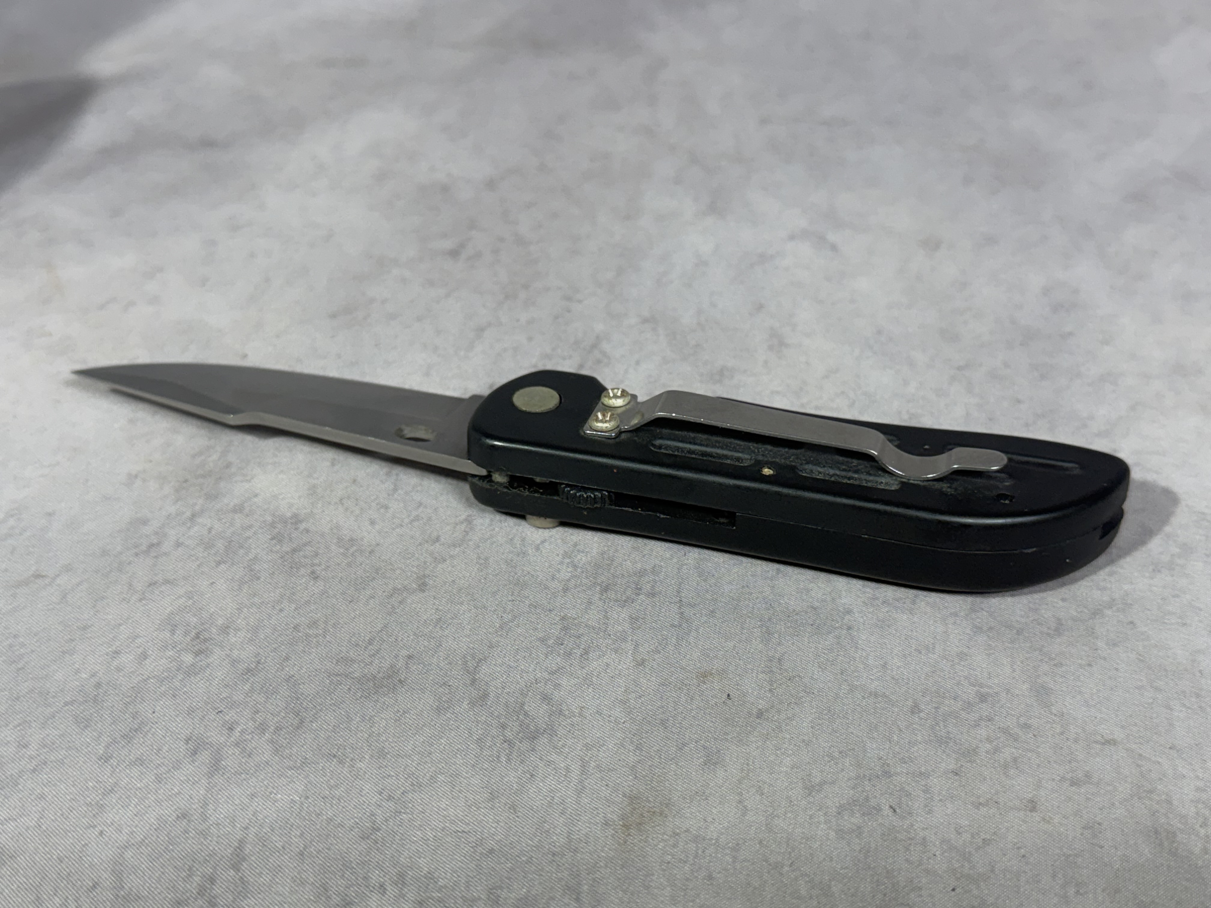 U.S.A. Made Automatic Folding Pocket Knife with Black Anodized Aluminum Handles