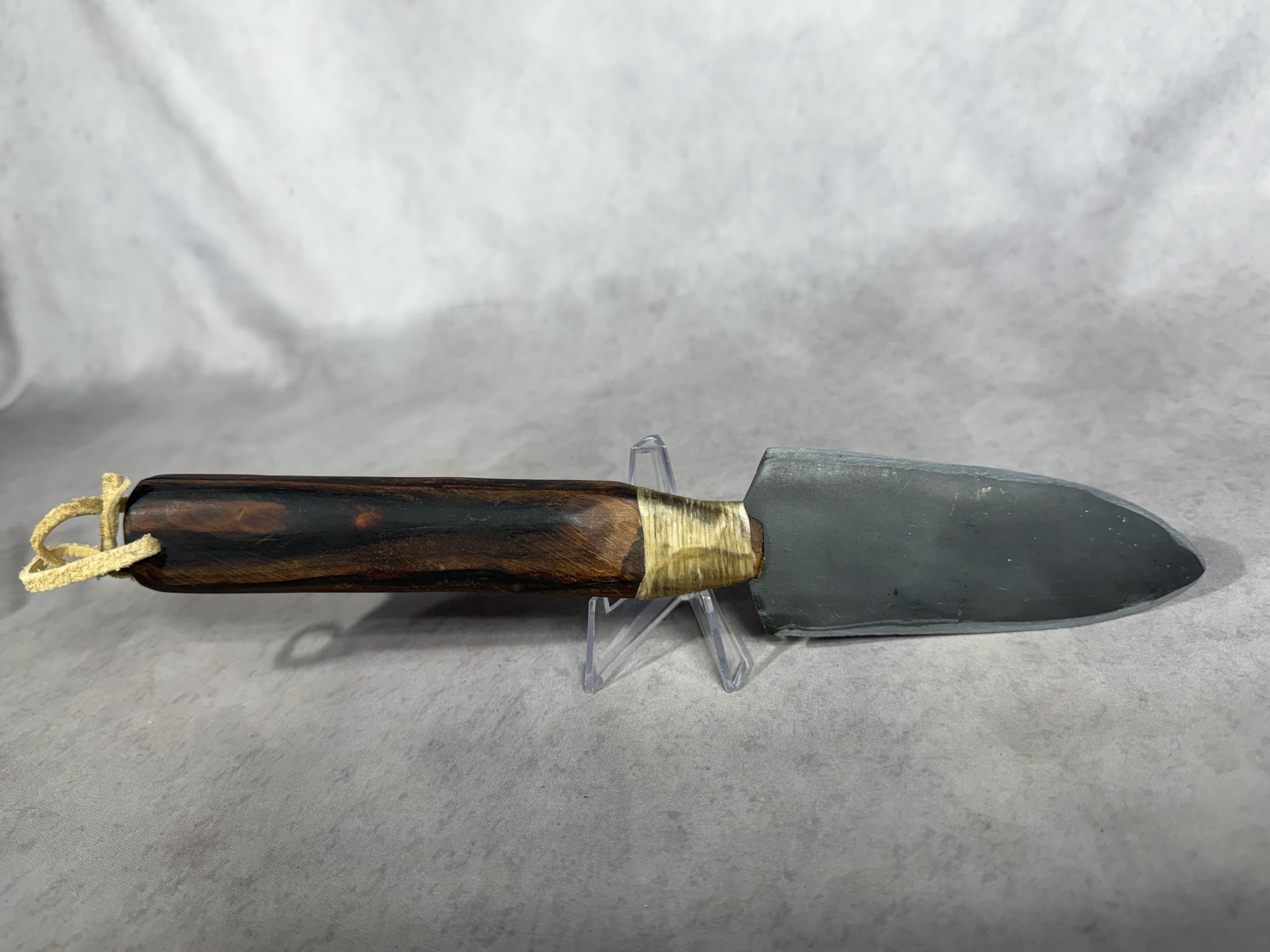 Custom Handcrafted Fixed Blade Utility Knife with Leaf-Shaped Blade and Hardwood Handle