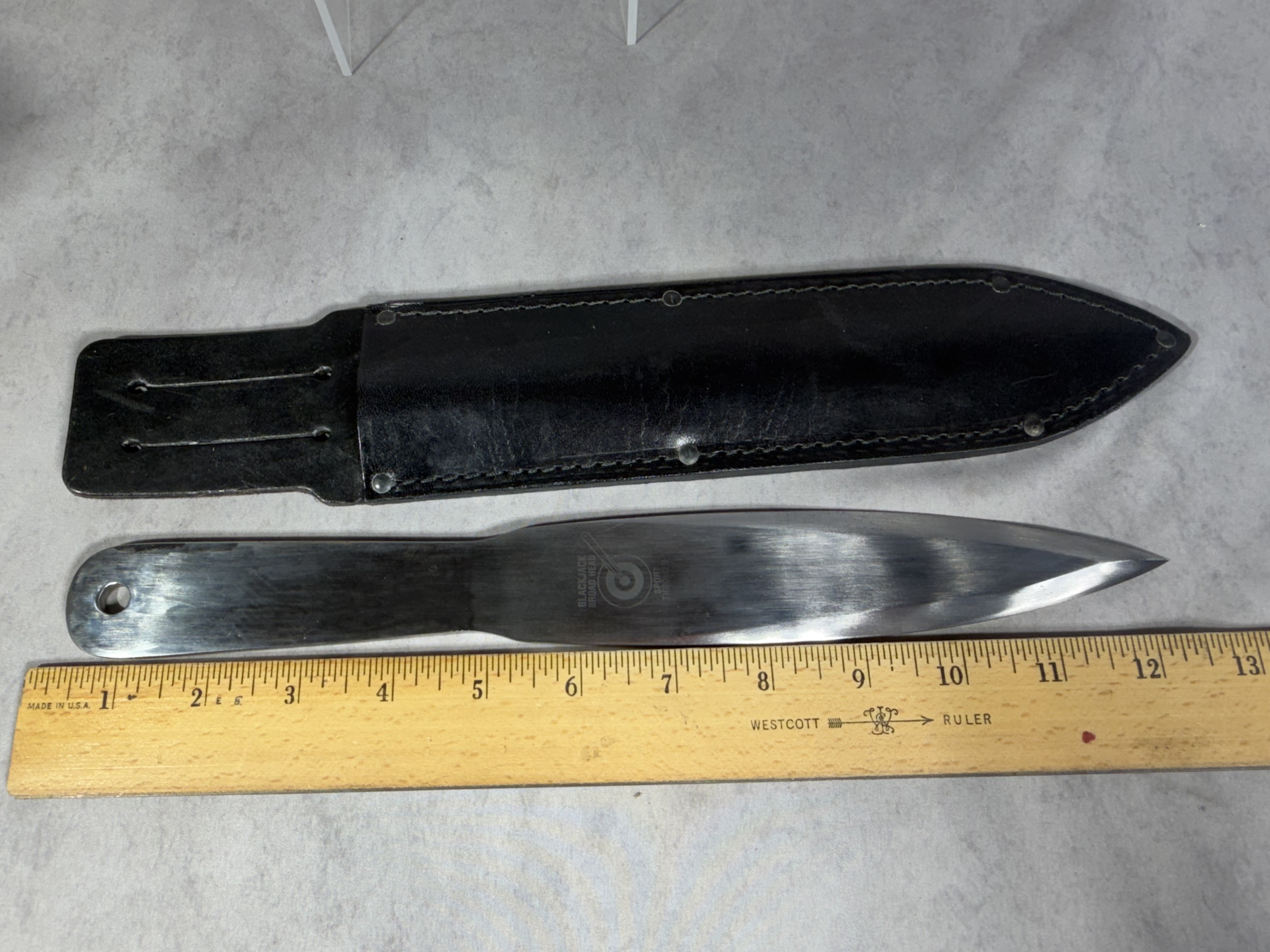 Blackjack Broadhead Sport Thrower Knife with Leather Sheath