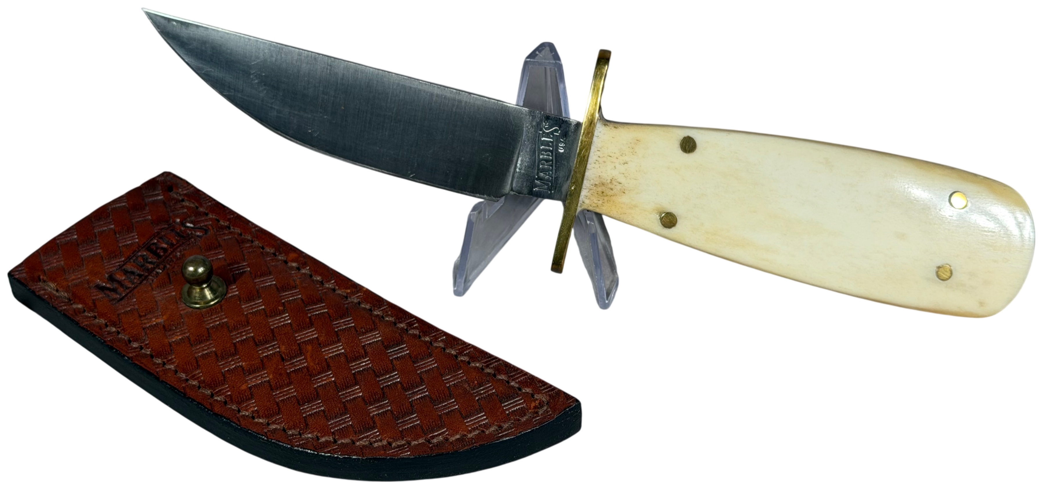 Marbles USA Cowboy Fixed Blade Knife with Natural Smooth Bone Handle and Sheath
