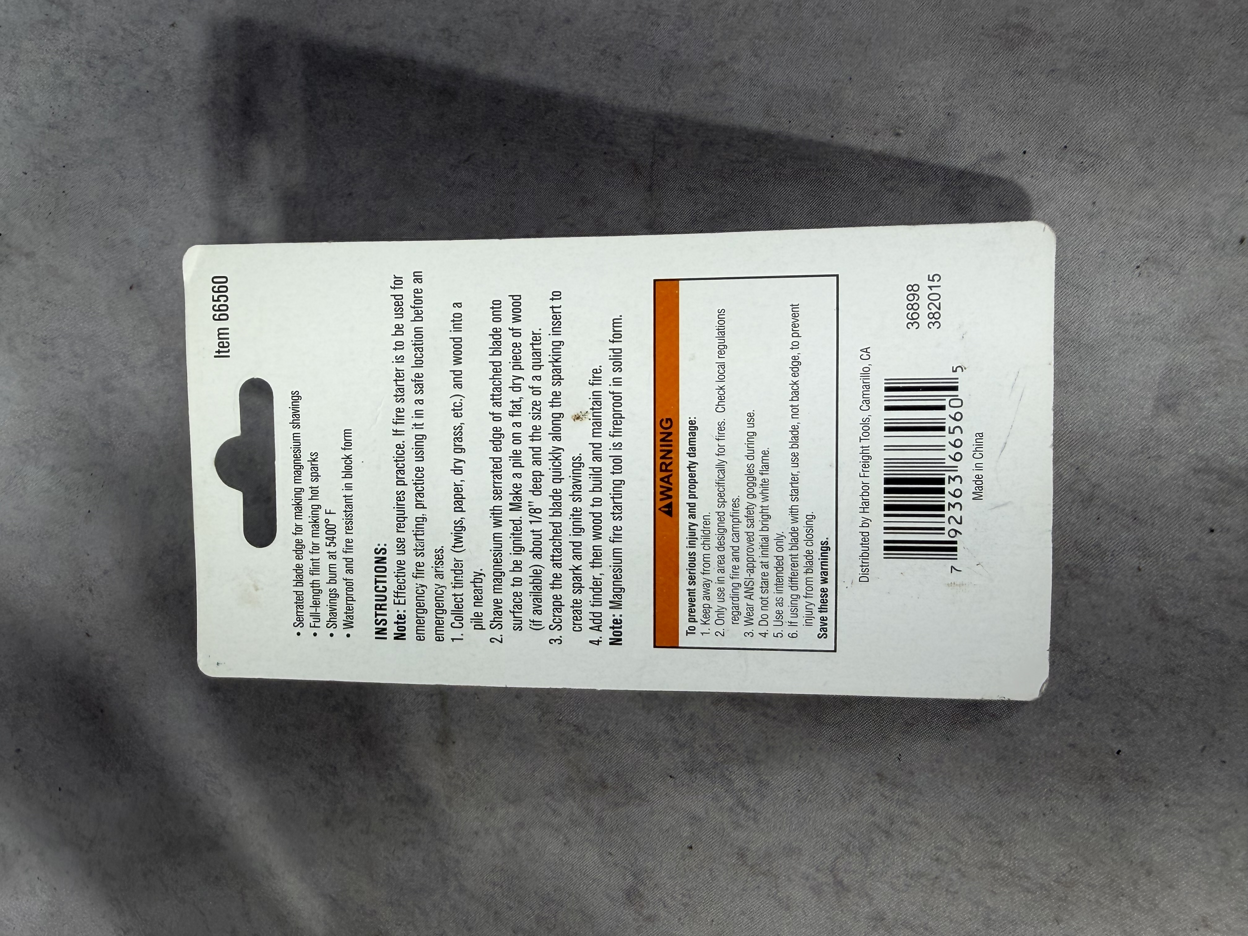 Harbor Freight Tools Magnesium Fire Starter Item 66560