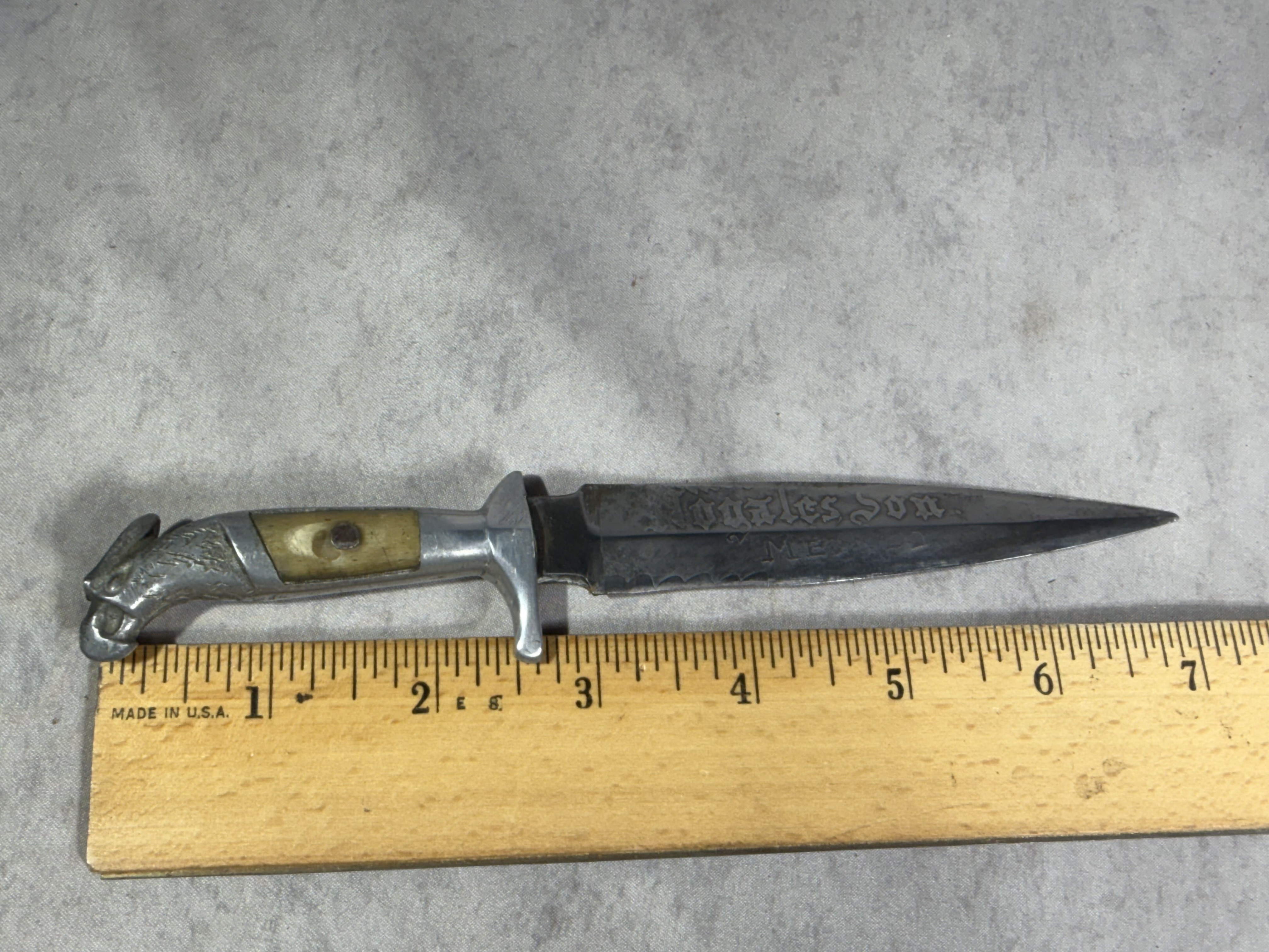 Vintage Mexican Eagle Head Pommel Souvenir Dagger with Leather Sheath