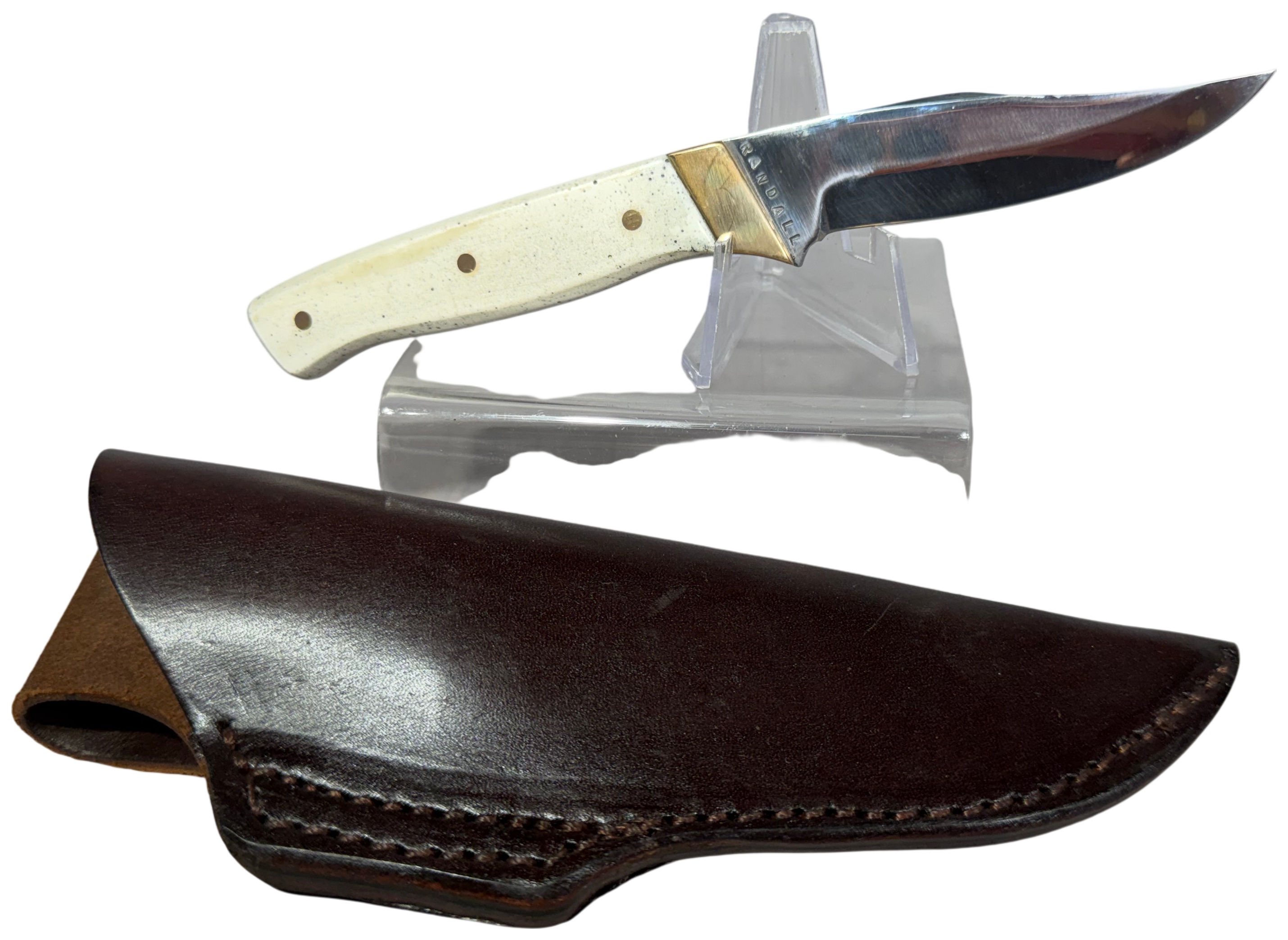Randall White Bone Fixed Blade Utility Knife with Leather Sheath