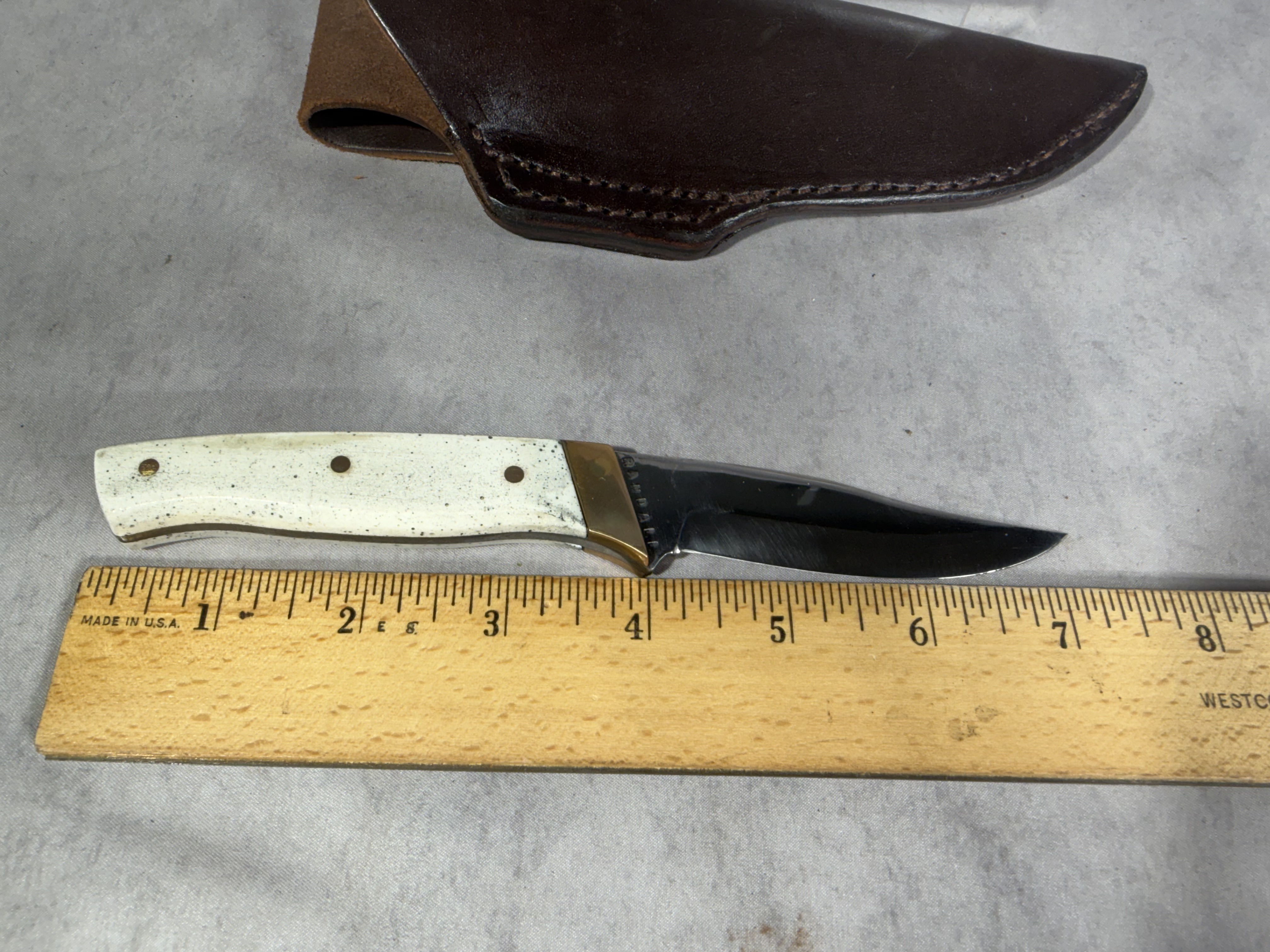 Randall White Bone Fixed Blade Utility Knife with Leather Sheath
