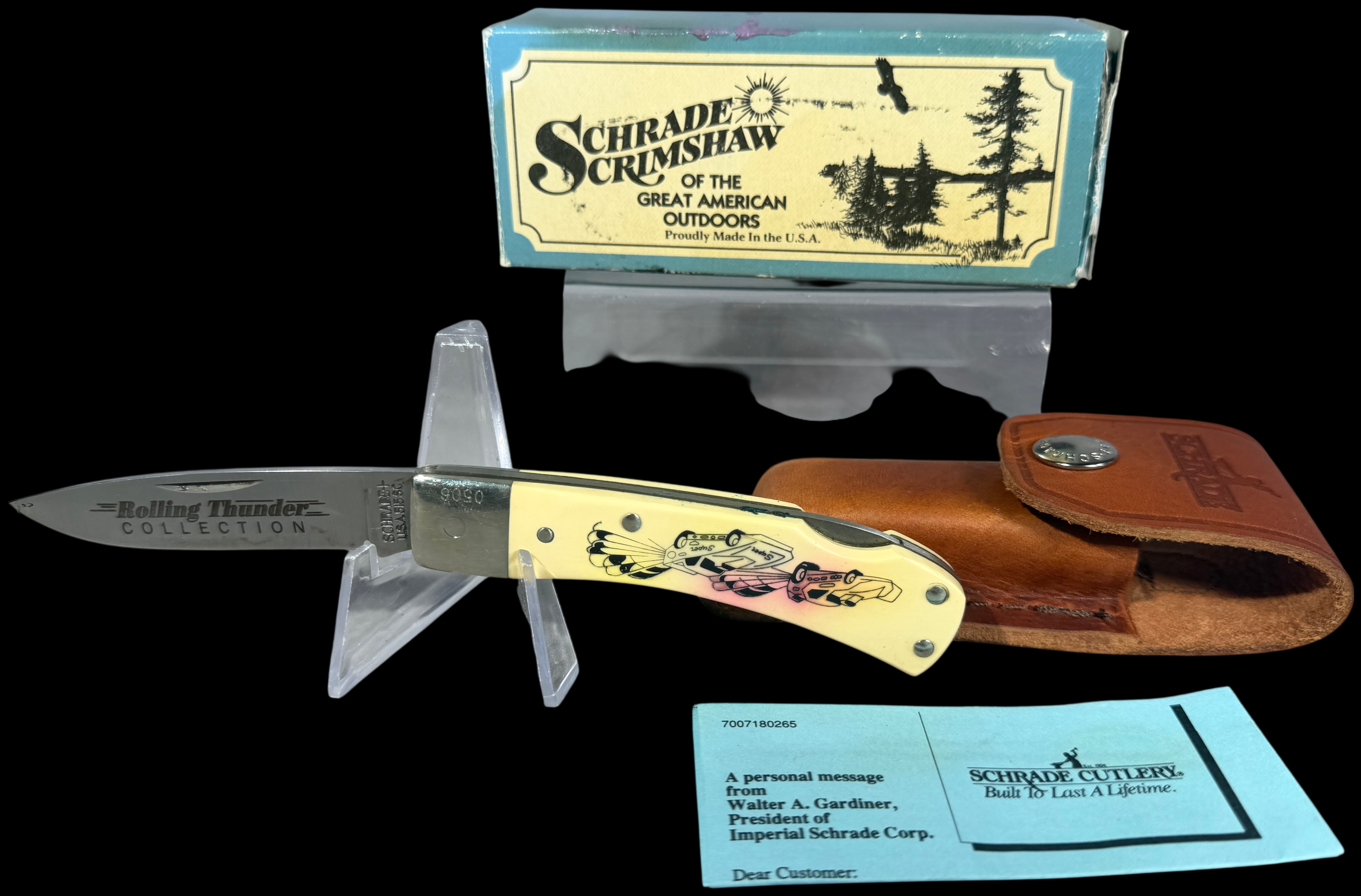 Schrade USA 515SC Rolling Thunder Collection Scrimshaw Folding Lockback Knife