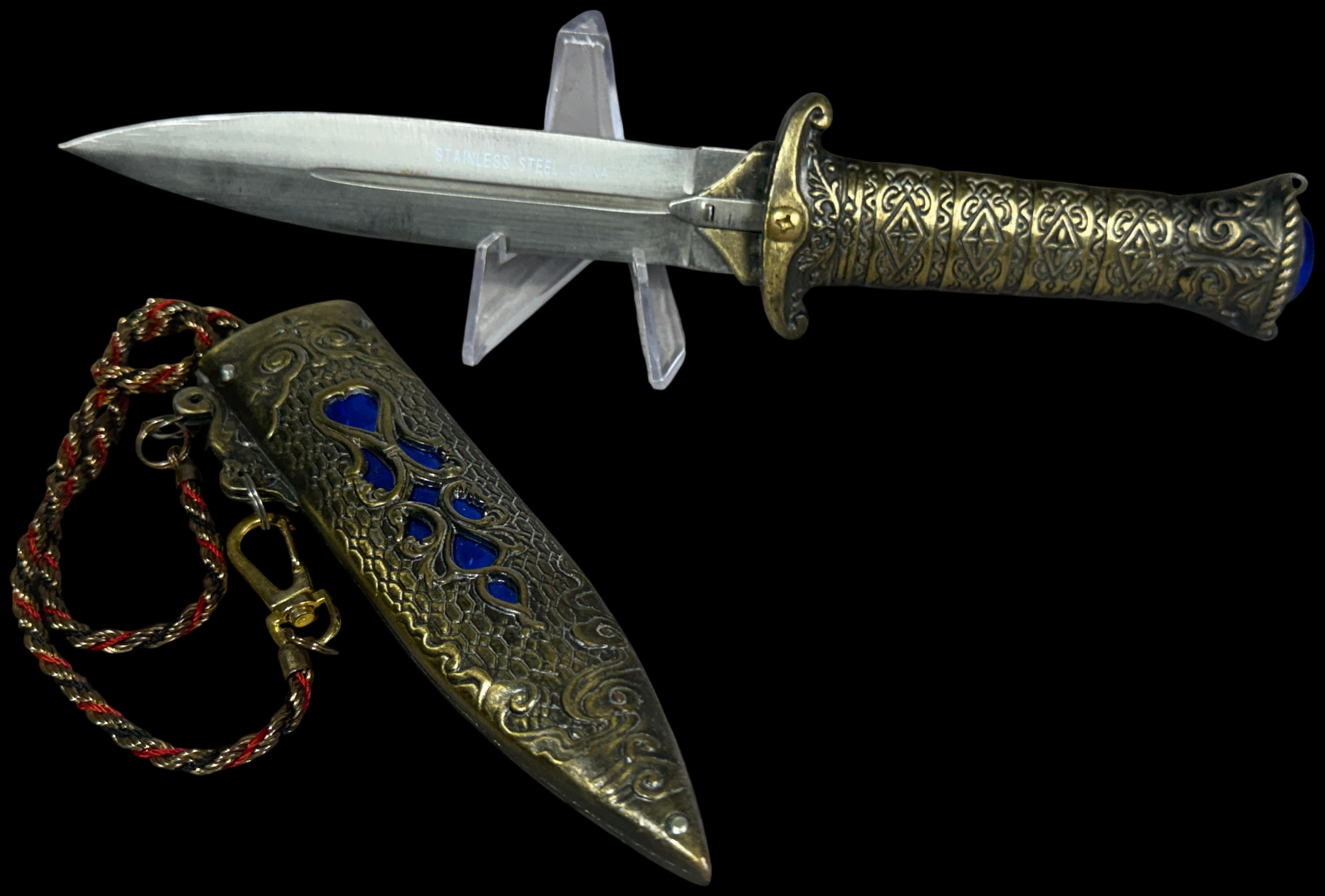 Mongolian Style Stainless Steel Fantasy Dagger with Ornate Scabbard