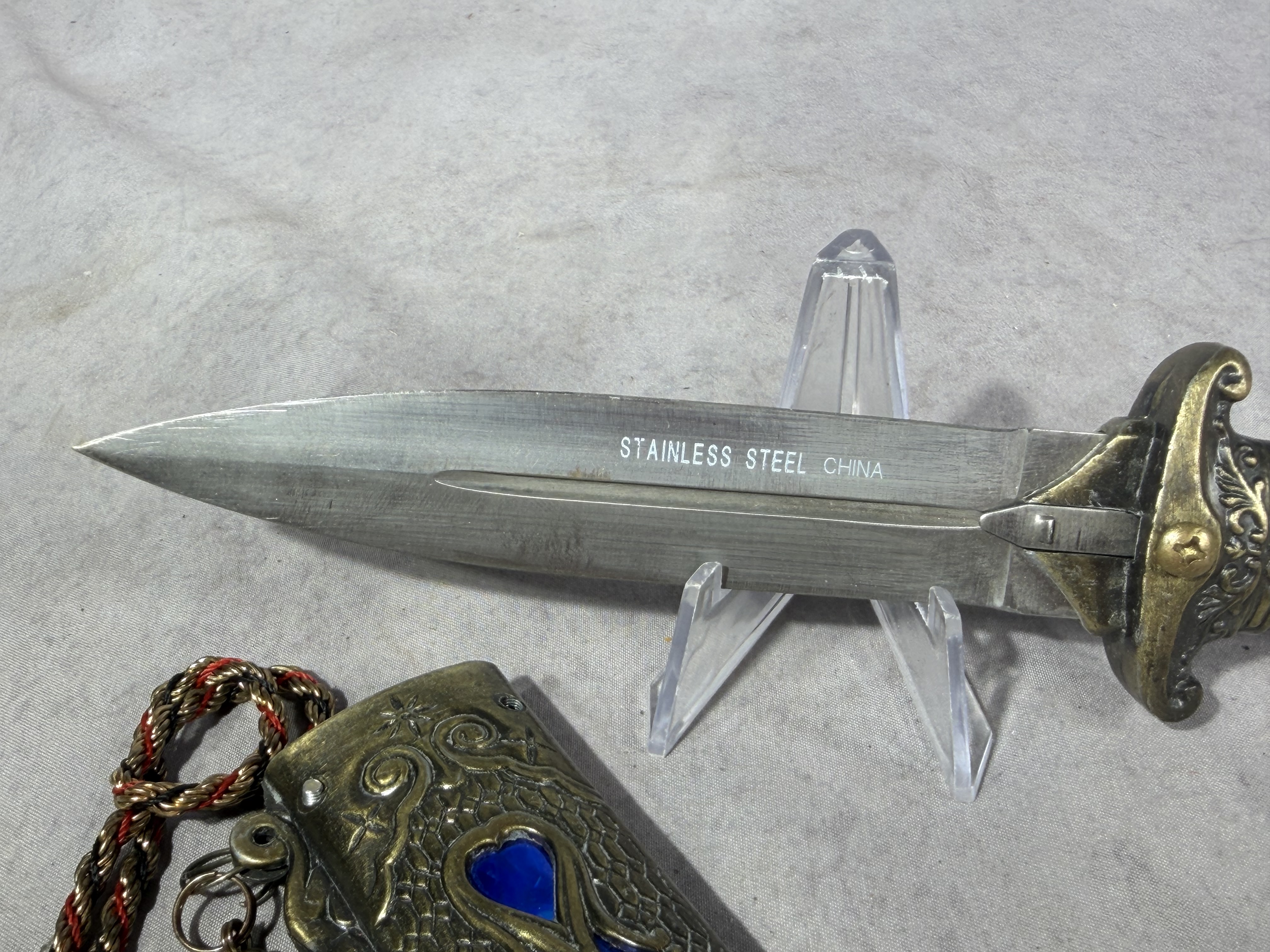 Mongolian Style Stainless Steel Fantasy Dagger with Ornate Scabbard